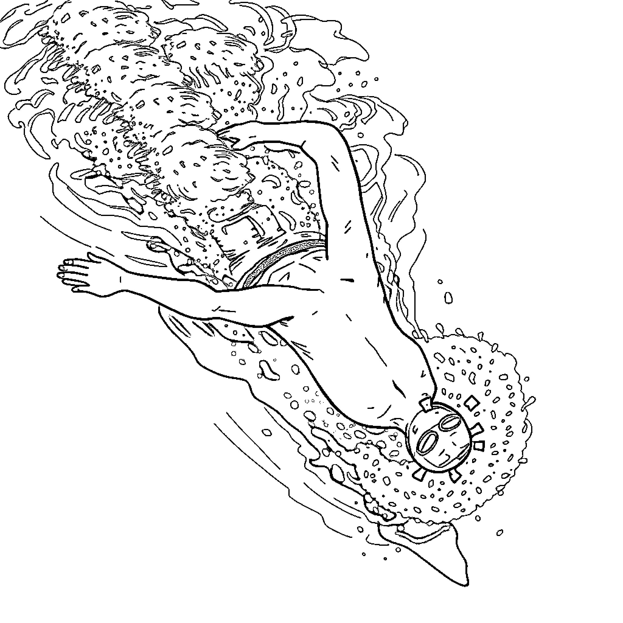 Swimmer diving into the water Coloring Page (free black-and-white line drawing printable PDF for all, from beginners to advanced learners, including children, teens, adults, and seniors)