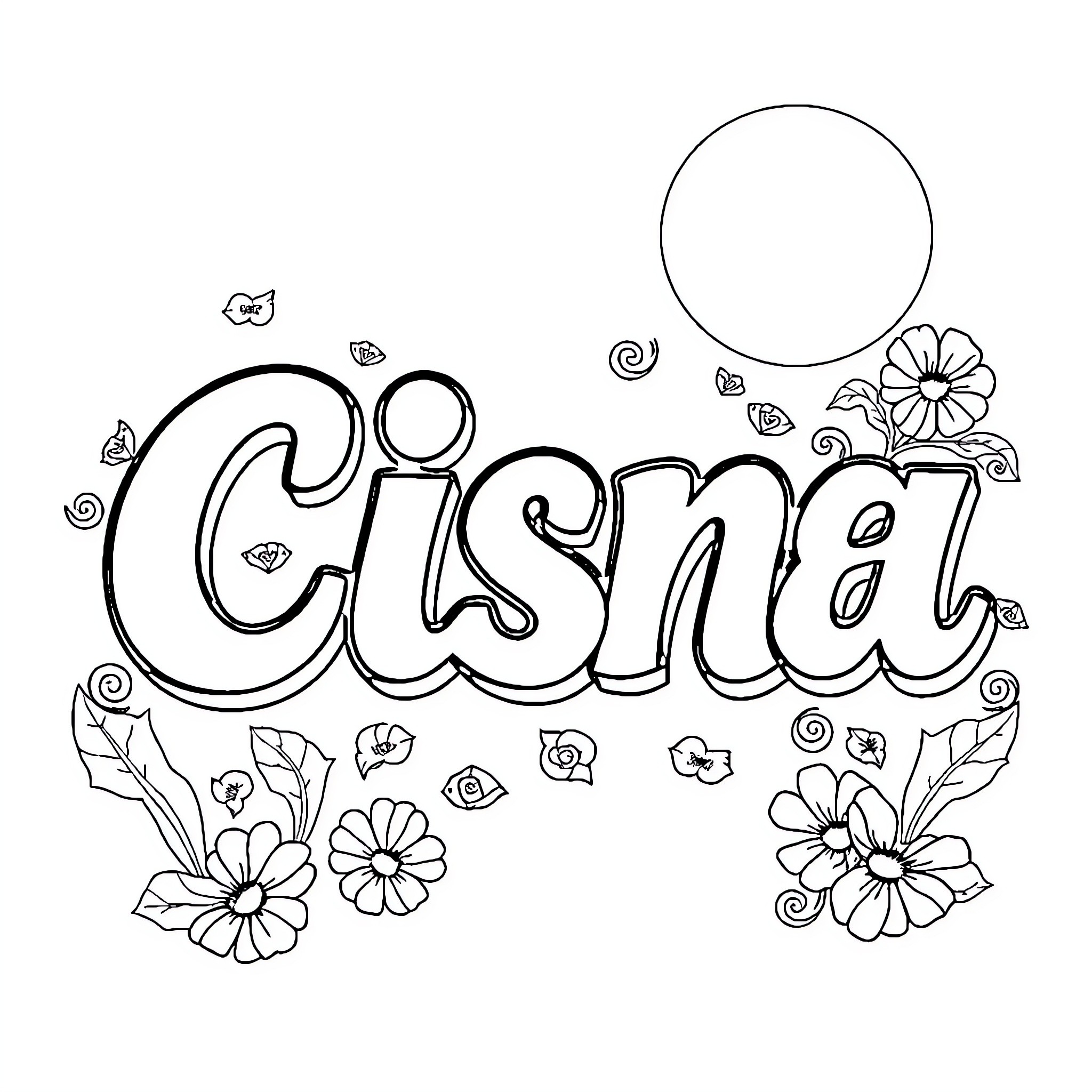 Cisna playing with floral designs Coloring Page (free black-and-white line drawing printable PDF for all, from beginners to advanced learners, including children, teens, adults, and seniors)