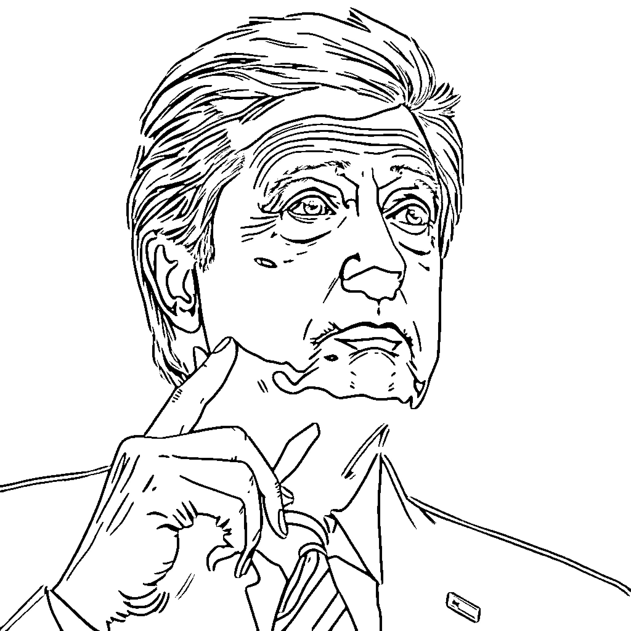 Clinton in thoughtful contemplation Coloring Page (free black-and-white line drawing printable PDF for all, from beginners to advanced learners, including children, teens, adults, and seniors)