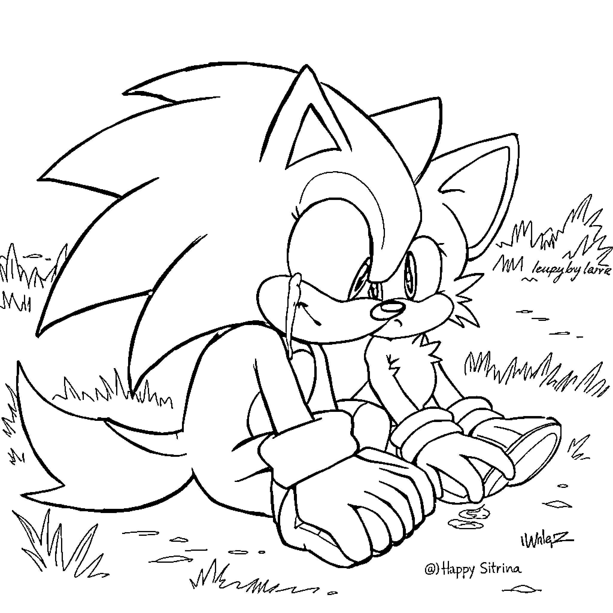 Sonic resting in the nature Coloring Page (free black-and-white line drawing printable PDF for all, from beginners to advanced learners, including children, teens, adults, and seniors)