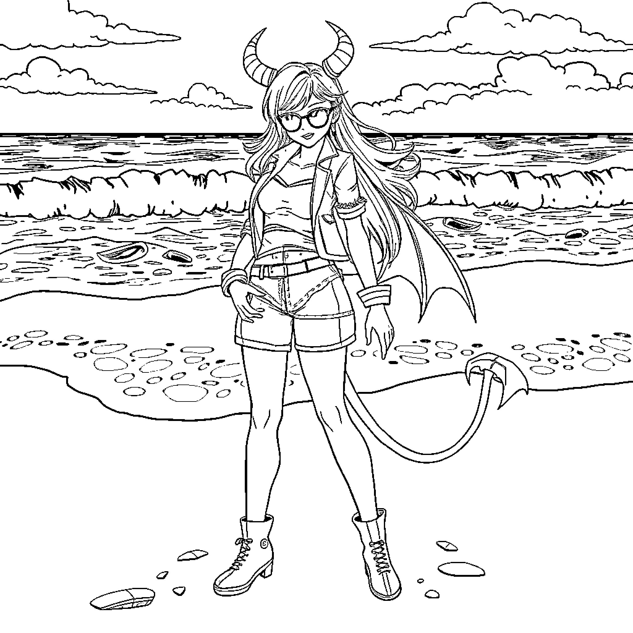 Zoey's Oceanic Adventure Coloring Page (free black-and-white line drawing printable PDF for all, from beginners to advanced learners, including children, teens, adults, and seniors)