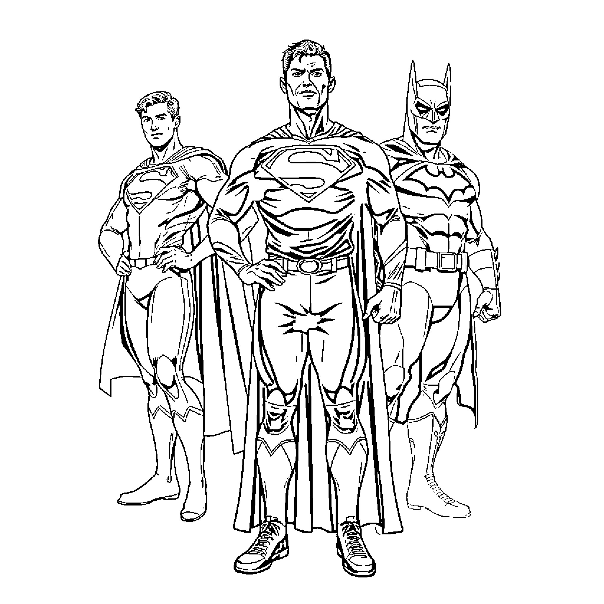 Christiano Ronaldo as Superheroes: Superman, Batman, and Flash Coloring Page (free black-and-white line drawing printable PDF for all, from beginners to advanced learners, including children, teens, adults, and seniors)