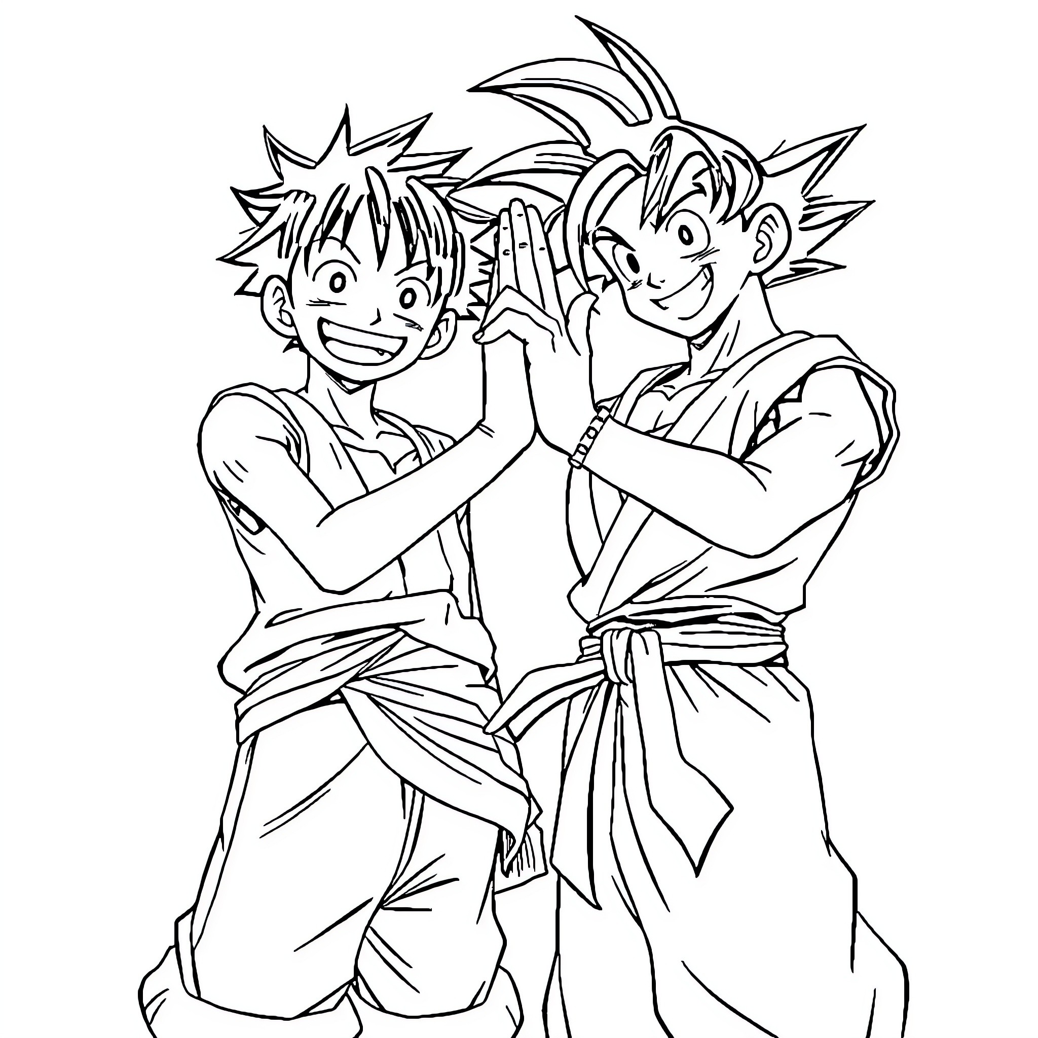 Luffy and Zoro Sharing a Moment of Camaraderie Coloring Page (free black-and-white line drawing printable PDF for all, from beginners to advanced learners, including children, teens, adults, and seniors)