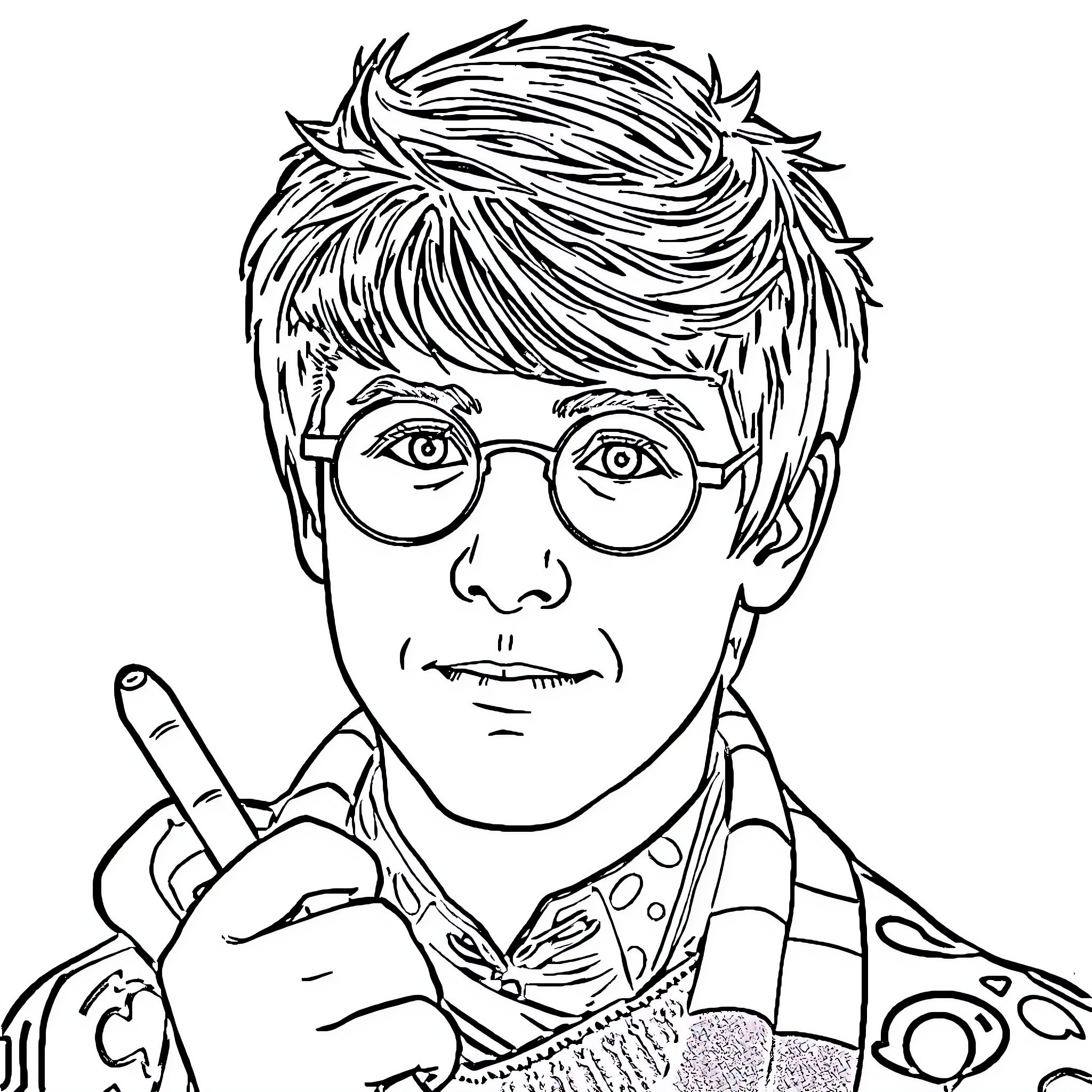 Ron Weasley giving a thumbs up gesture Coloring Page (free black-and-white line drawing printable PDF for all, from beginners to advanced learners, including children, teens, adults, and seniors)