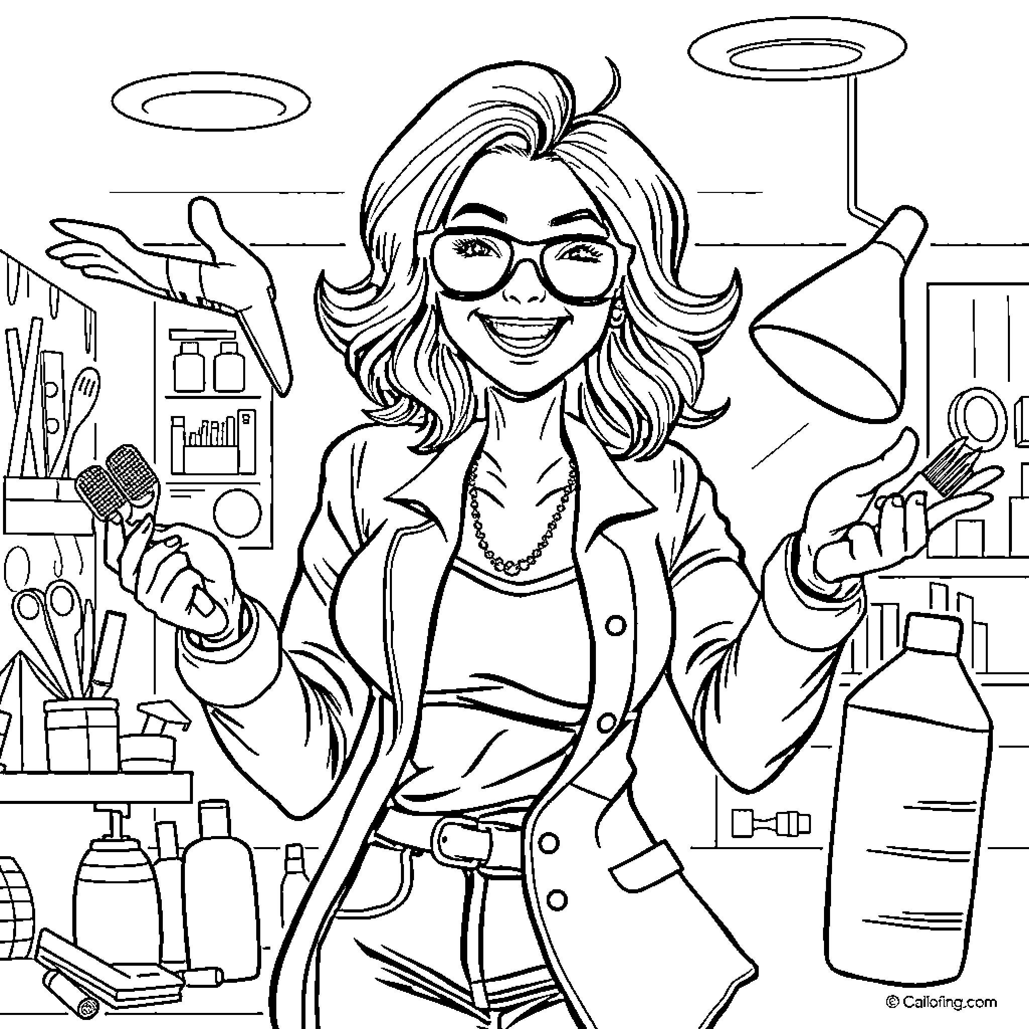Mom's Exciting Office Adventures Coloring Page (free black-and-white line drawing printable PDF for all, from beginners to advanced learners, including children, teens, adults, and seniors)