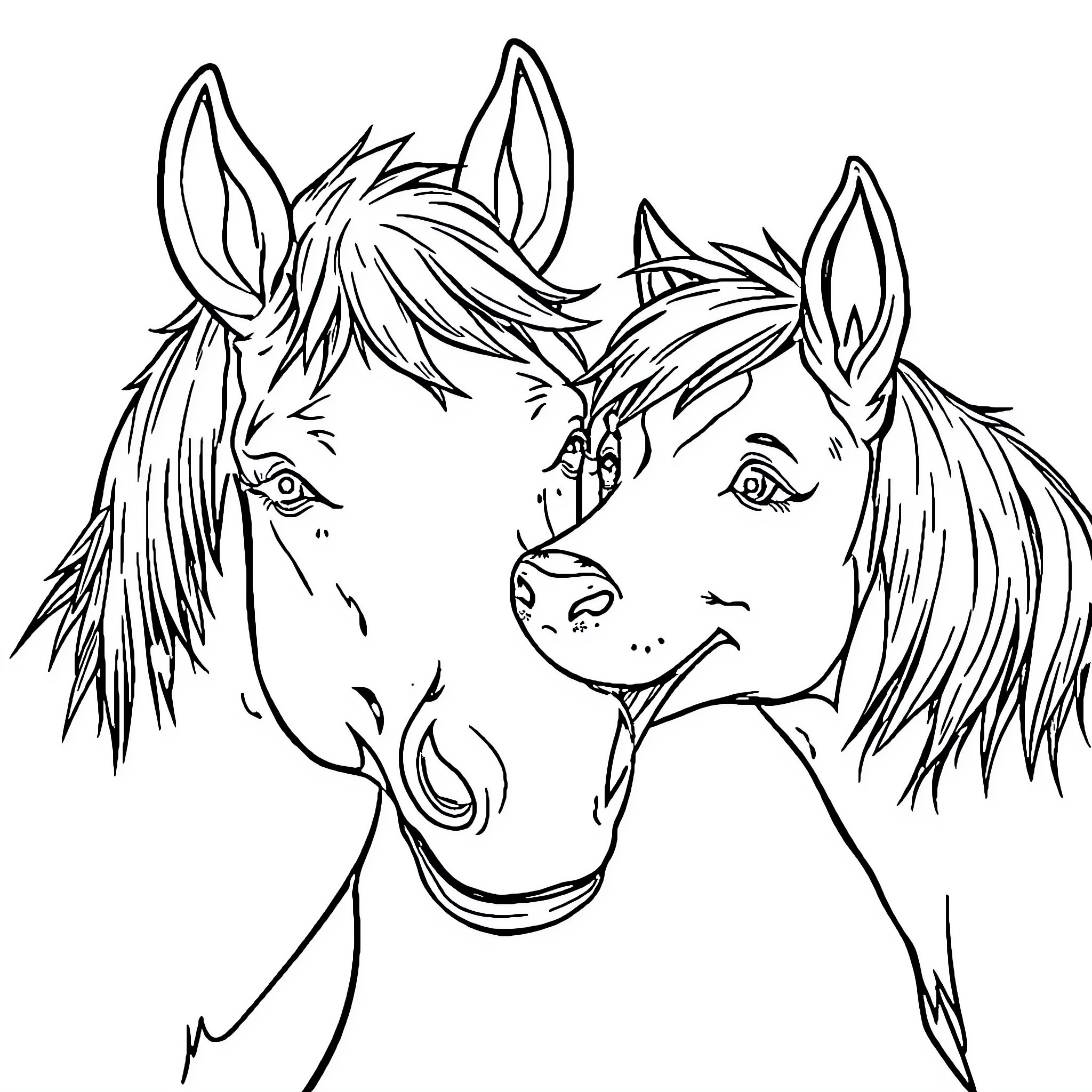 Dog Companions Sharing a Tender Moment Coloring Page (free black-and-white line drawing printable PDF for all, from beginners to advanced learners, including children, teens, adults, and seniors)