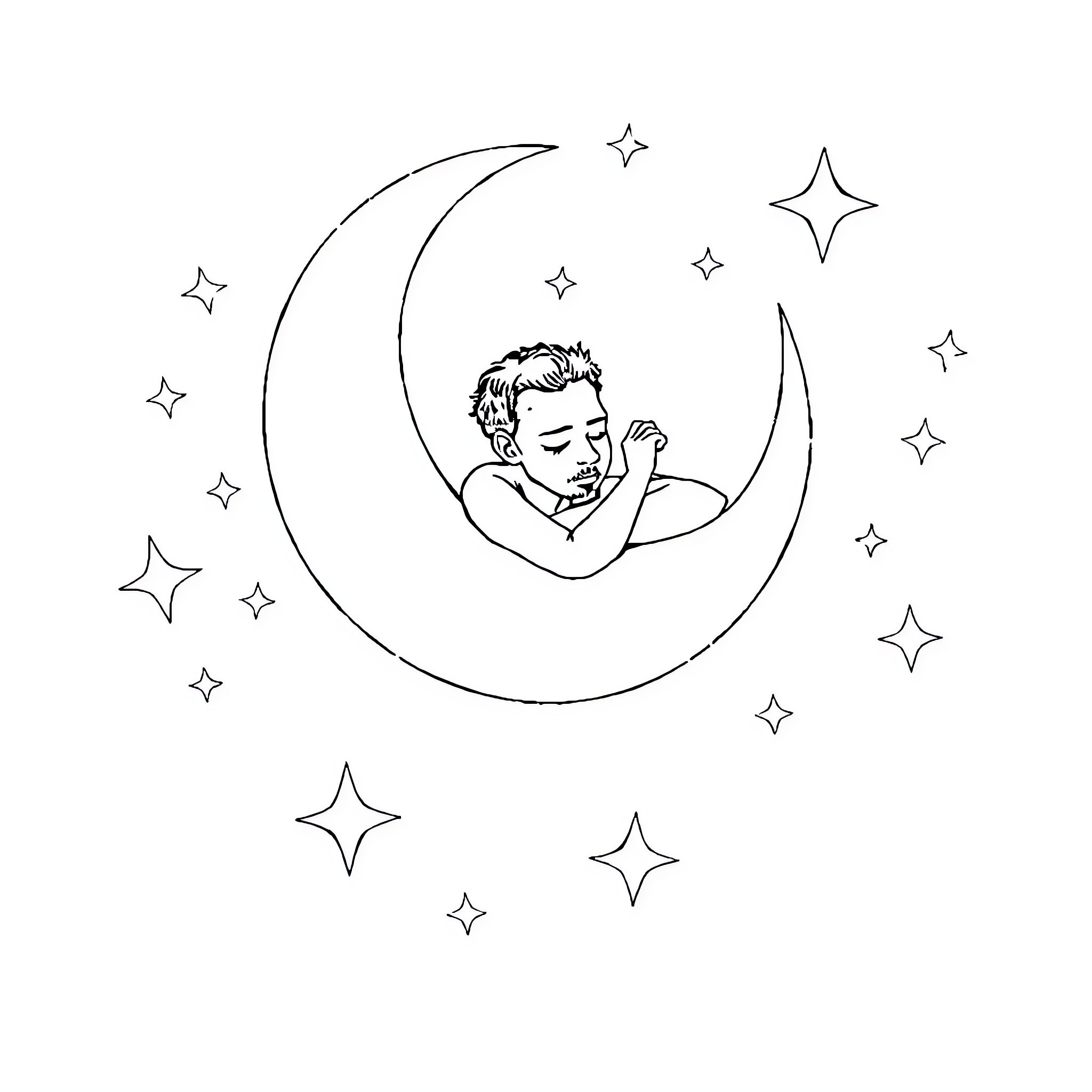 Stephen Curry sleeping peacefully under the starry night sky Coloring Page (free black-and-white line drawing printable PDF for all, from beginners to advanced learners, including children, teens, adults, and seniors)