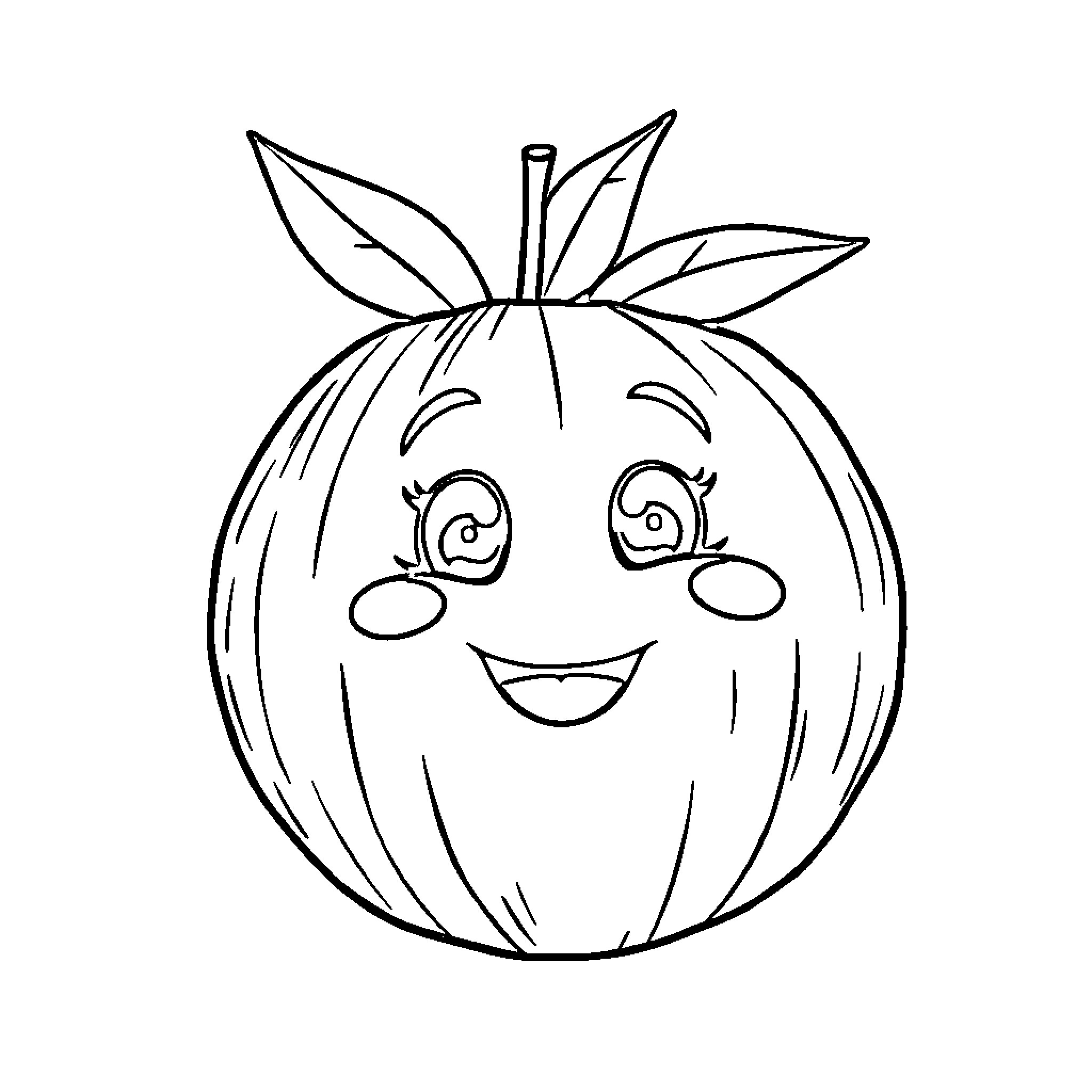Coconut with a happy expression Coloring Page (free black-and-white line drawing printable PDF for all, from beginners to advanced learners, including children, teens, adults, and seniors)