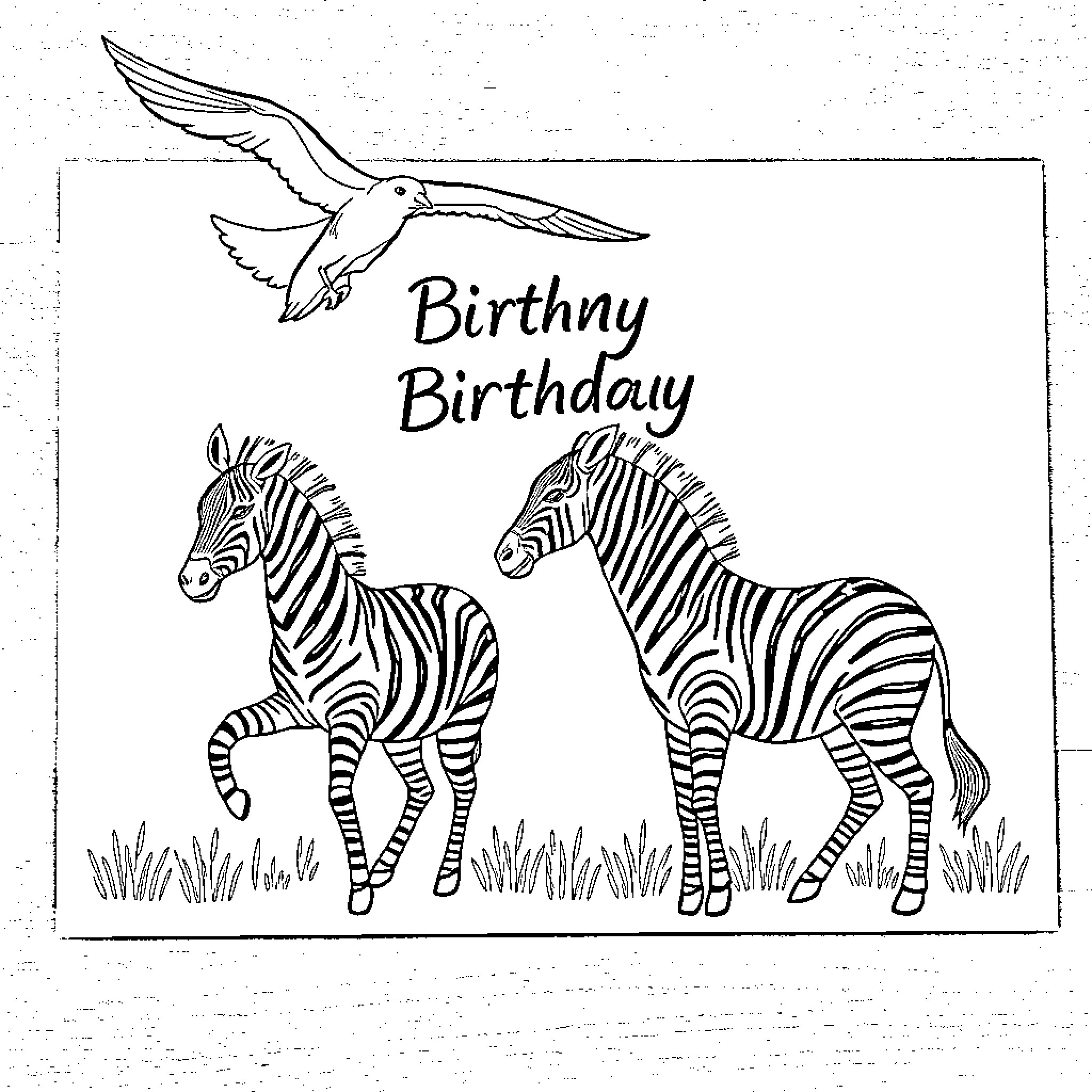 Zebra's Birthday Celebration Coloring Page (free black-and-white line drawing printable PDF for all, from beginners to advanced learners, including children, teens, adults, and seniors)