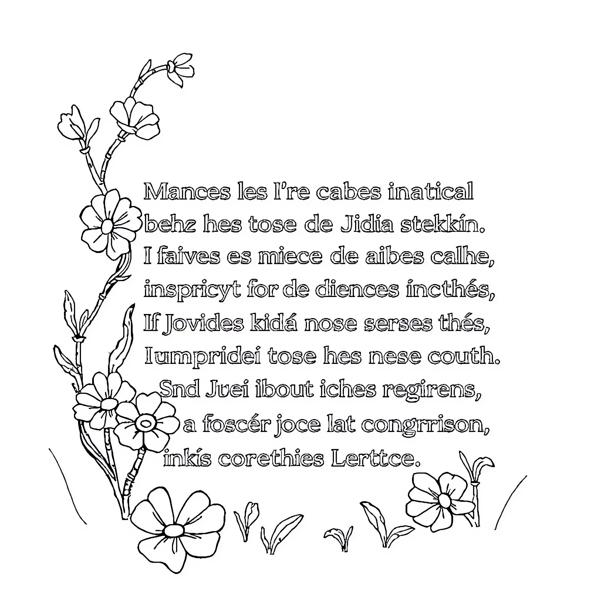 Christian Mantras: Floral Devotional Expressions Coloring Page (free black-and-white line drawing printable PDF for all, from beginners to advanced learners, including children, teens, adults, and seniors)