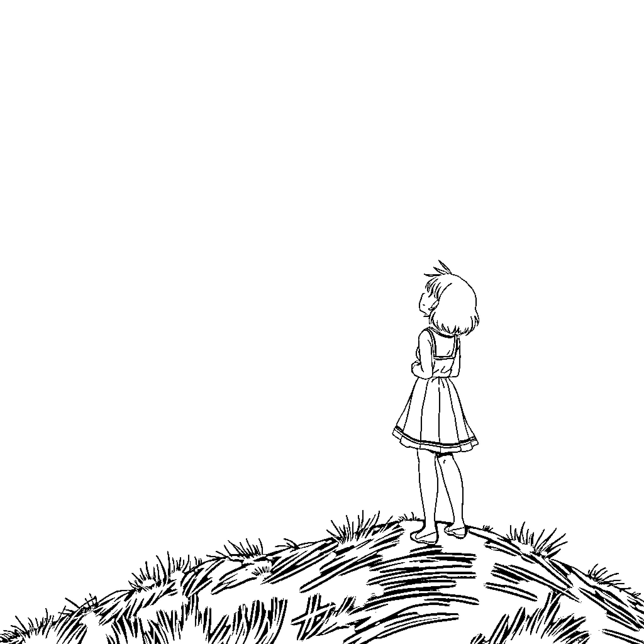 Kurumi Tokisaki in a contemplative pose Coloring Page (free black-and-white line drawing printable PDF for all, from beginners to advanced learners, including children, teens, adults, and seniors)