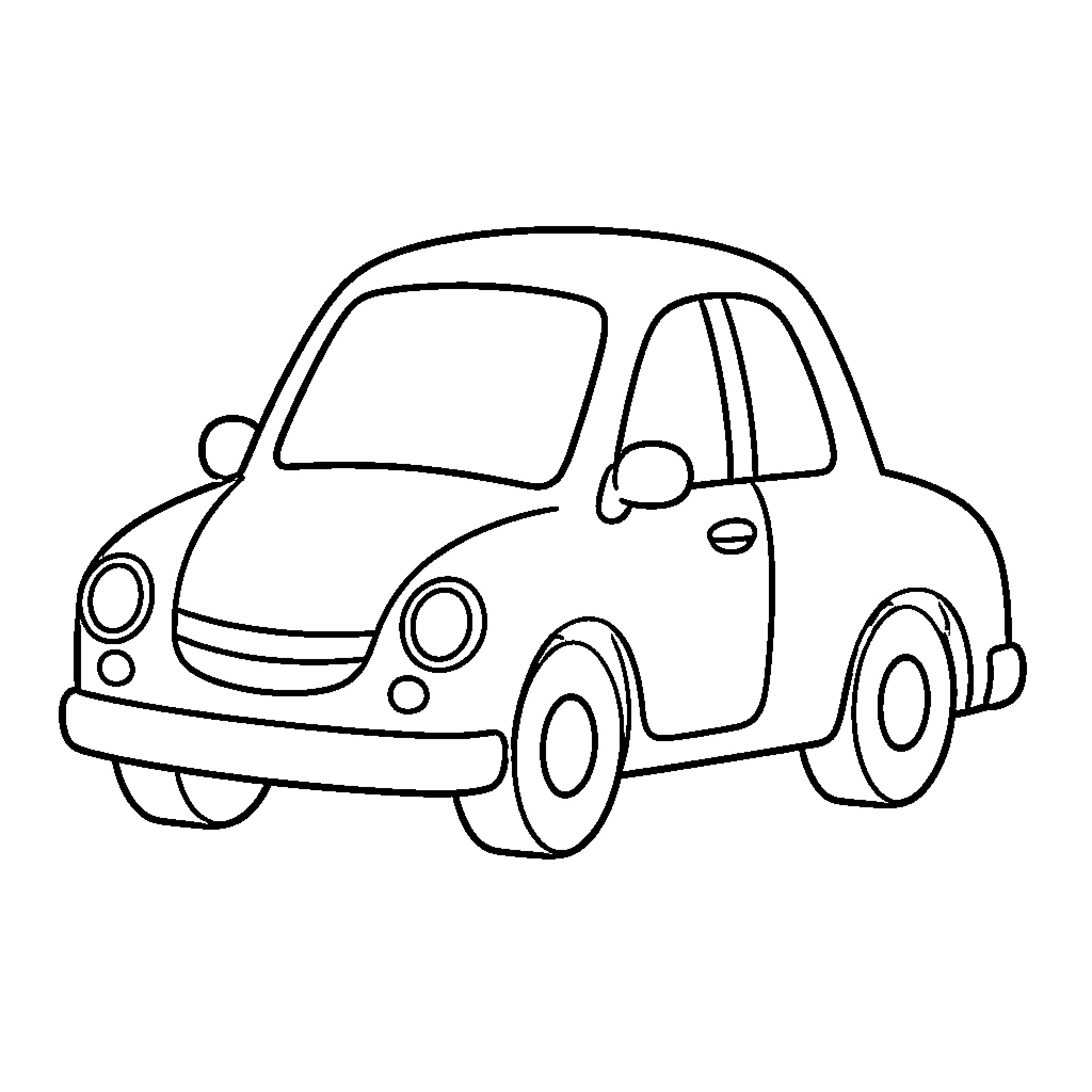Car in simple outline illustration Coloring Page (free black-and-white line drawing printable PDF for all, from beginners to advanced learners, including children, teens, adults, and seniors)