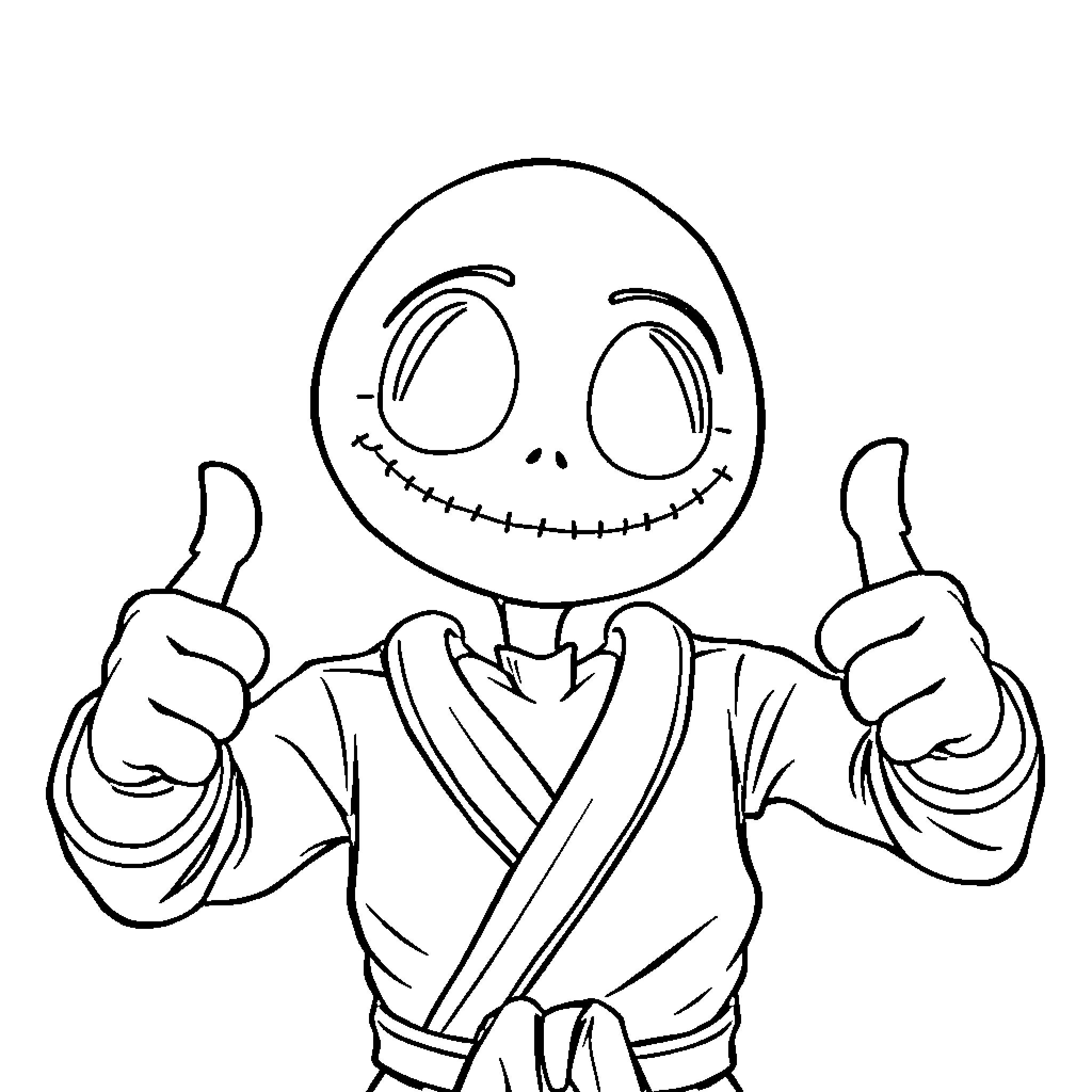 Jack Skellington giving a thumbs up Coloring Page (free black-and-white line drawing printable PDF for all, from beginners to advanced learners, including children, teens, adults, and seniors)