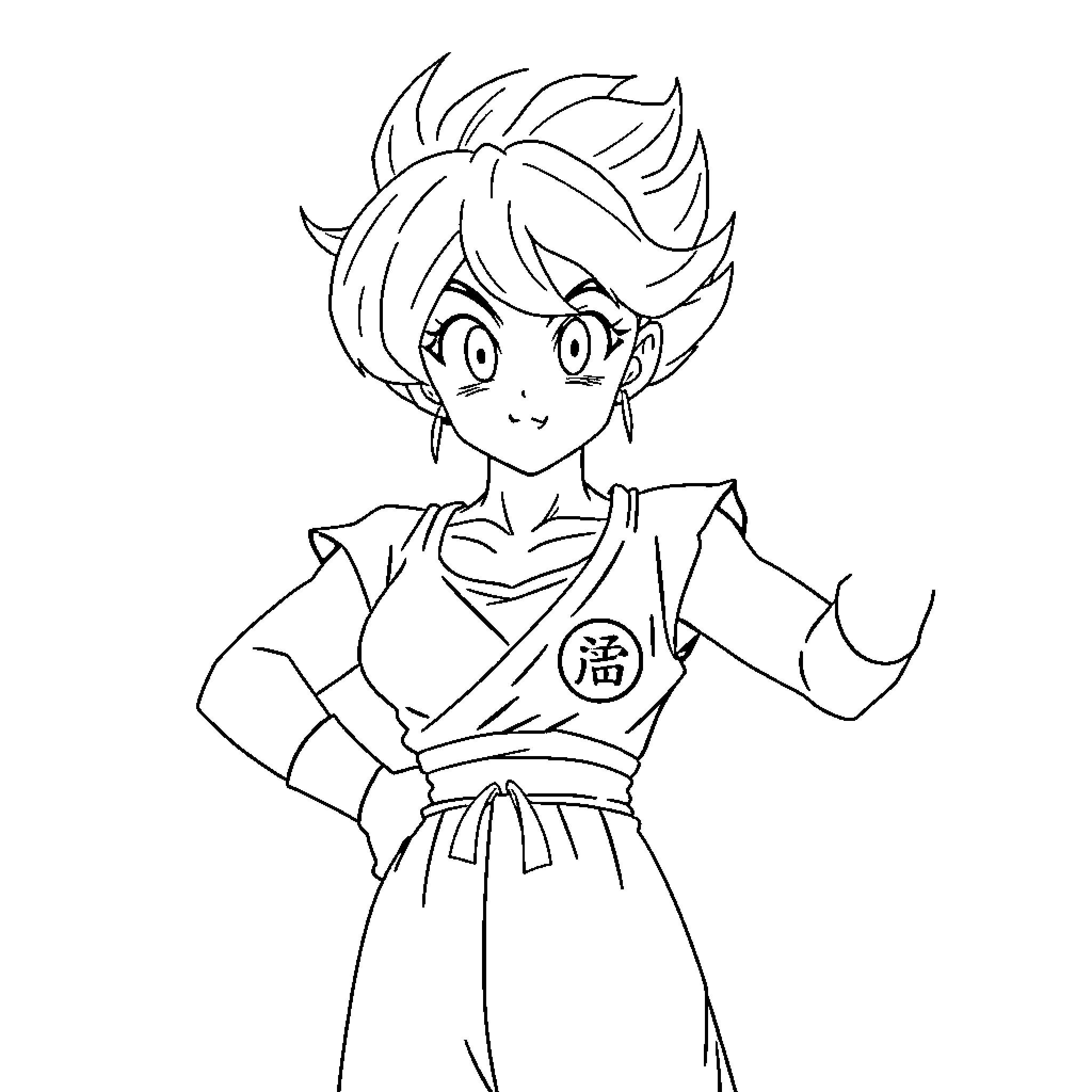 Bulma in energetic martial arts pose Coloring Page (free black-and-white line drawing printable PDF for all, from beginners to advanced learners, including children, teens, adults, and seniors)