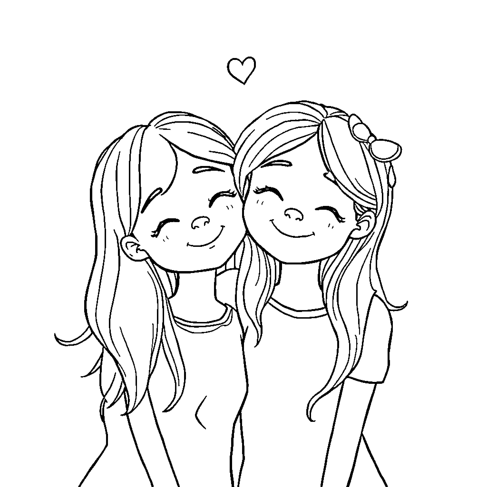 Friend hugging with affection and joy Coloring Page (free black-and-white line drawing printable PDF for all, from beginners to advanced learners, including children, teens, adults, and seniors)