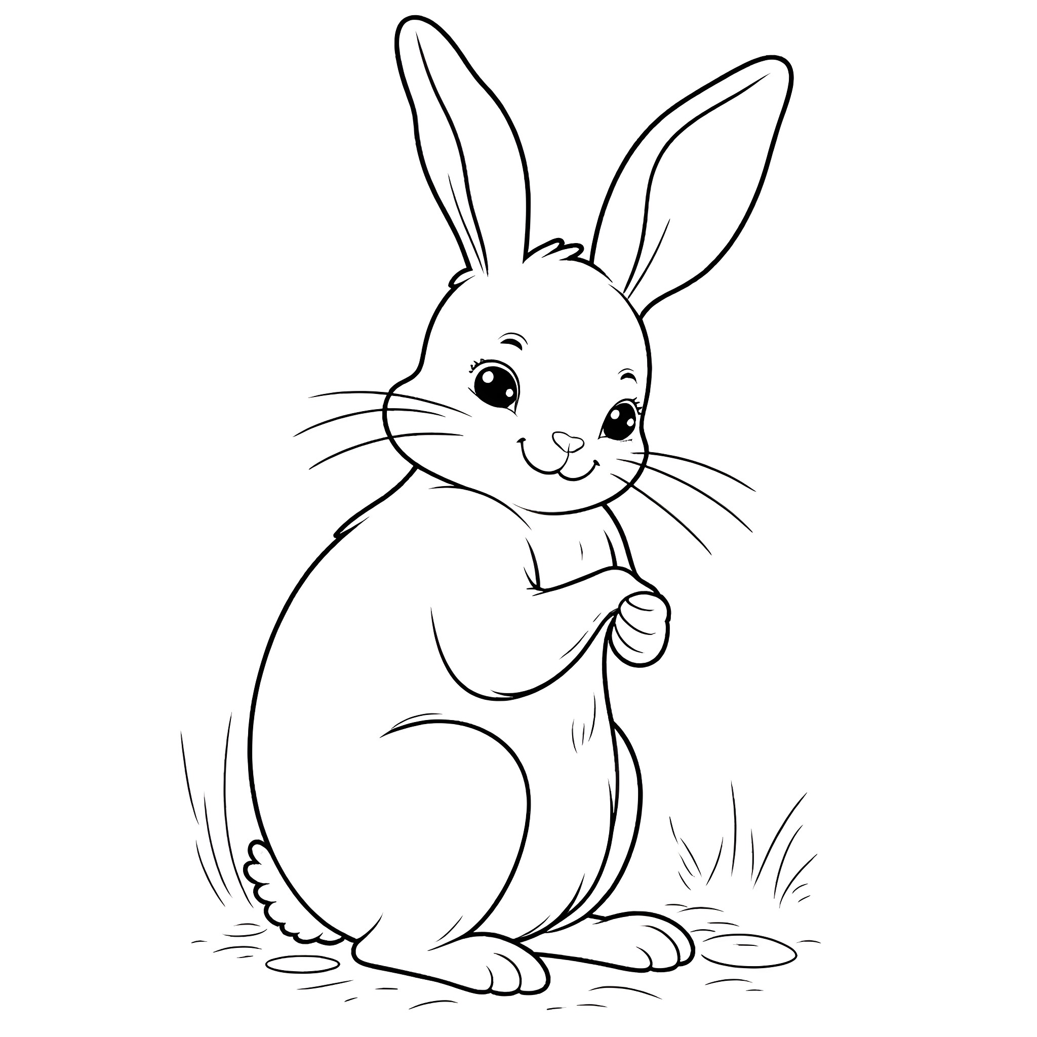 Frog-like rabbit sitting on grass Coloring Page (free black-and-white line drawing printable PDF for all, from beginners to advanced learners, including children, teens, adults, and seniors)