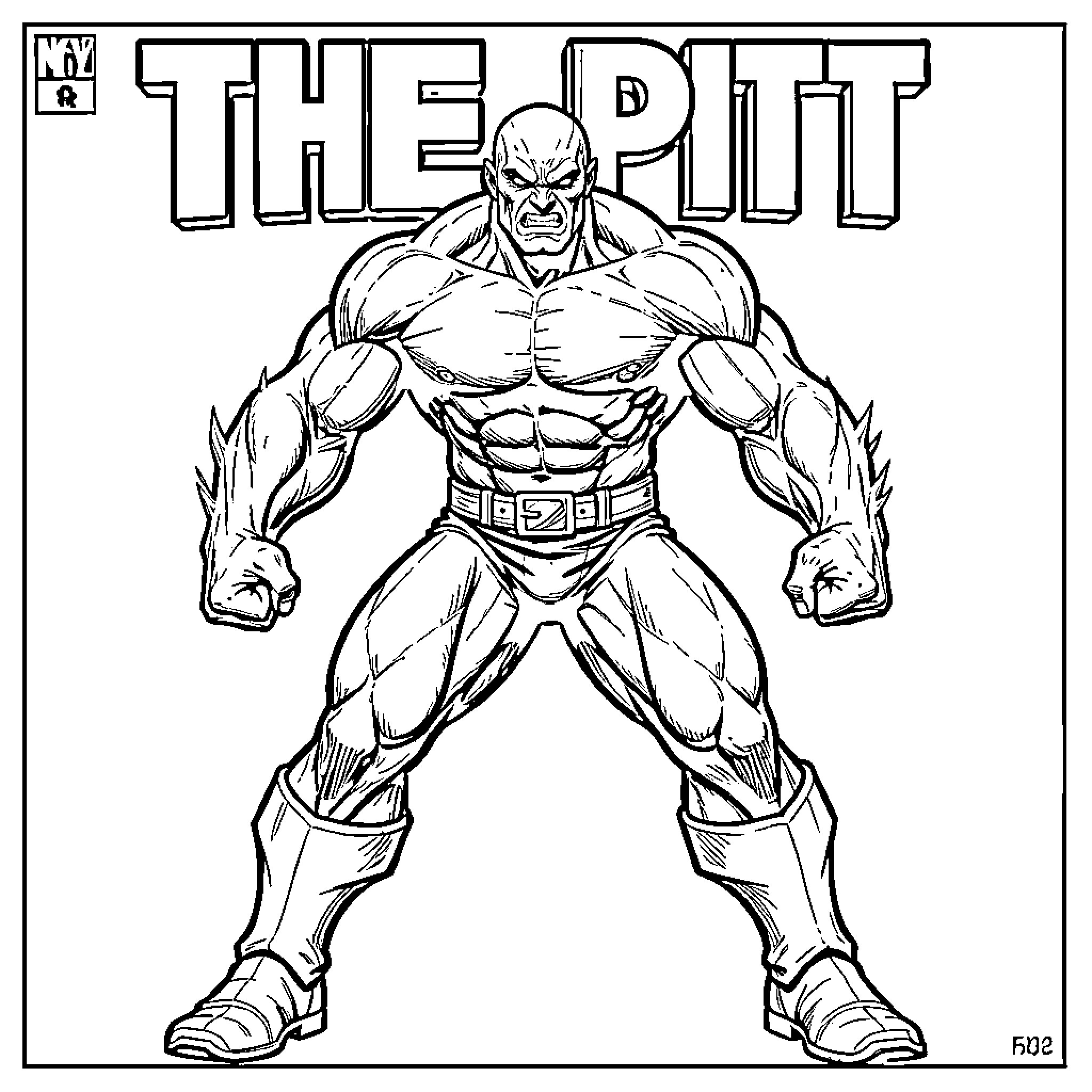 Pitt standing powerfully in a heroic pose Coloring Page (free black-and-white line drawing printable PDF for all, from beginners to advanced learners, including children, teens, adults, and seniors)