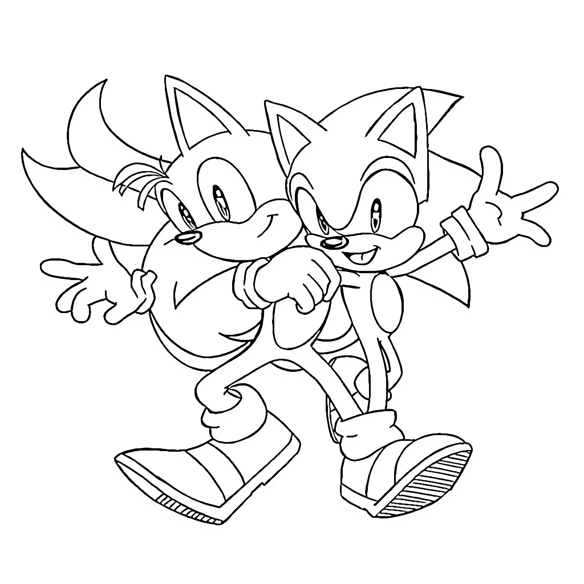 Sonic characters in a playful pose Coloring Page (free black-and-white line drawing printable PDF for all, from beginners to advanced learners, including children, teens, adults, and seniors)