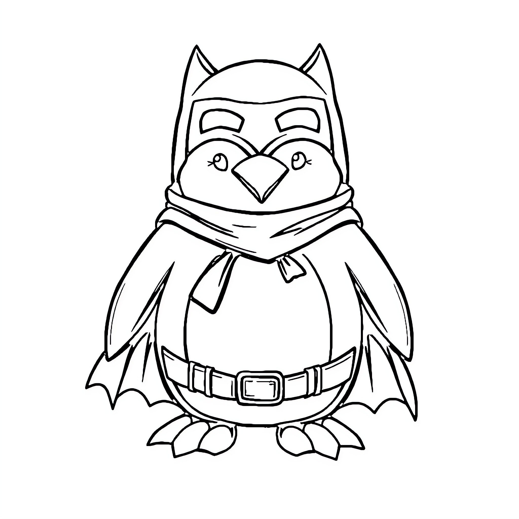 Penguin wearing a superhero costume Coloring Page (free black-and-white line drawing printable PDF for all, from beginners to advanced learners, including children, teens, adults, and seniors)