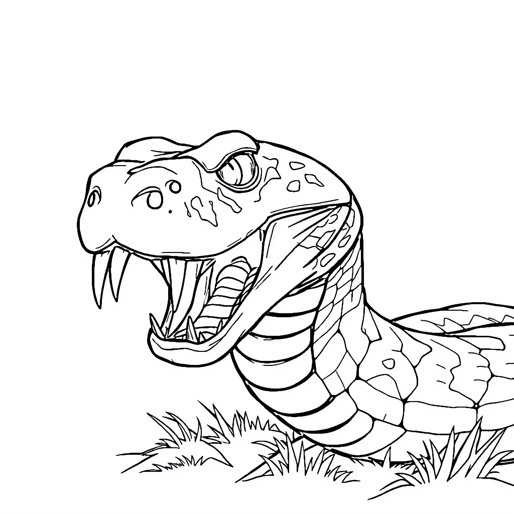 Snake slithering through the grass Coloring Page (free black-and-white line drawing printable PDF for all, from beginners to advanced learners, including children, teens, adults, and seniors)