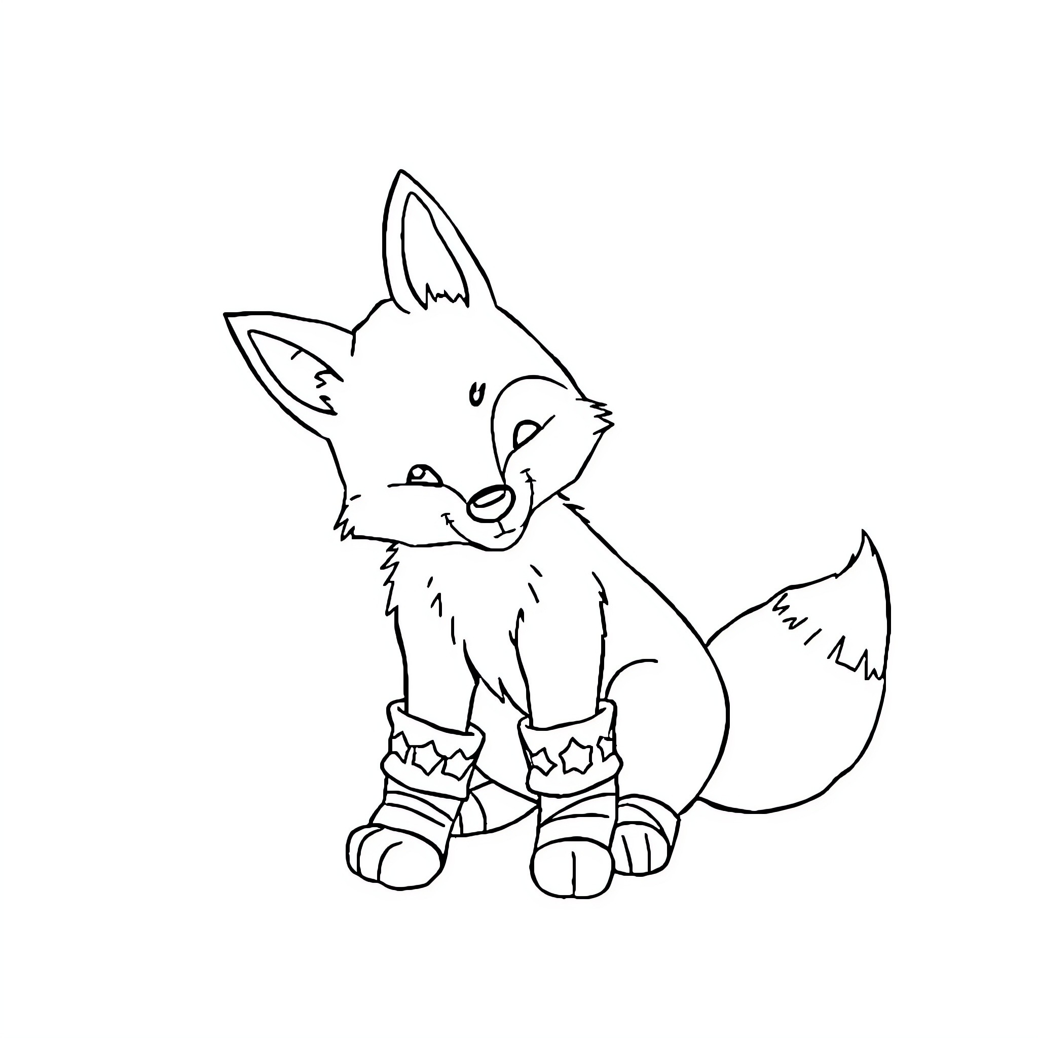 Fox sitting happily in a cozy outfit Coloring Page (free black-and-white line drawing printable PDF for all, from beginners to advanced learners, including children, teens, adults, and seniors)