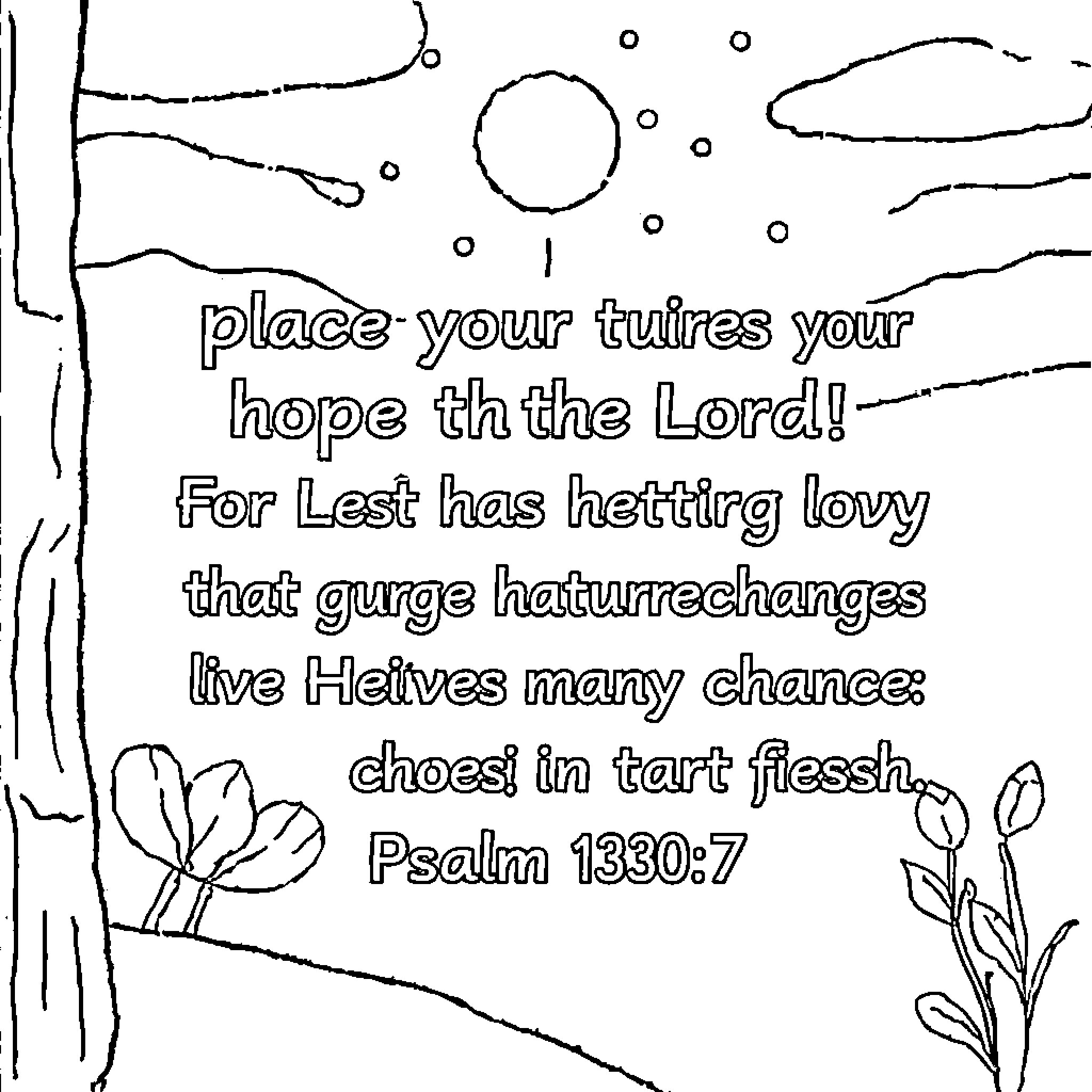 Bible Verse with Nature Imagery and Message of Hope Coloring Page (free black-and-white line drawing printable PDF for all, from beginners to advanced learners, including children, teens, adults, and seniors)
