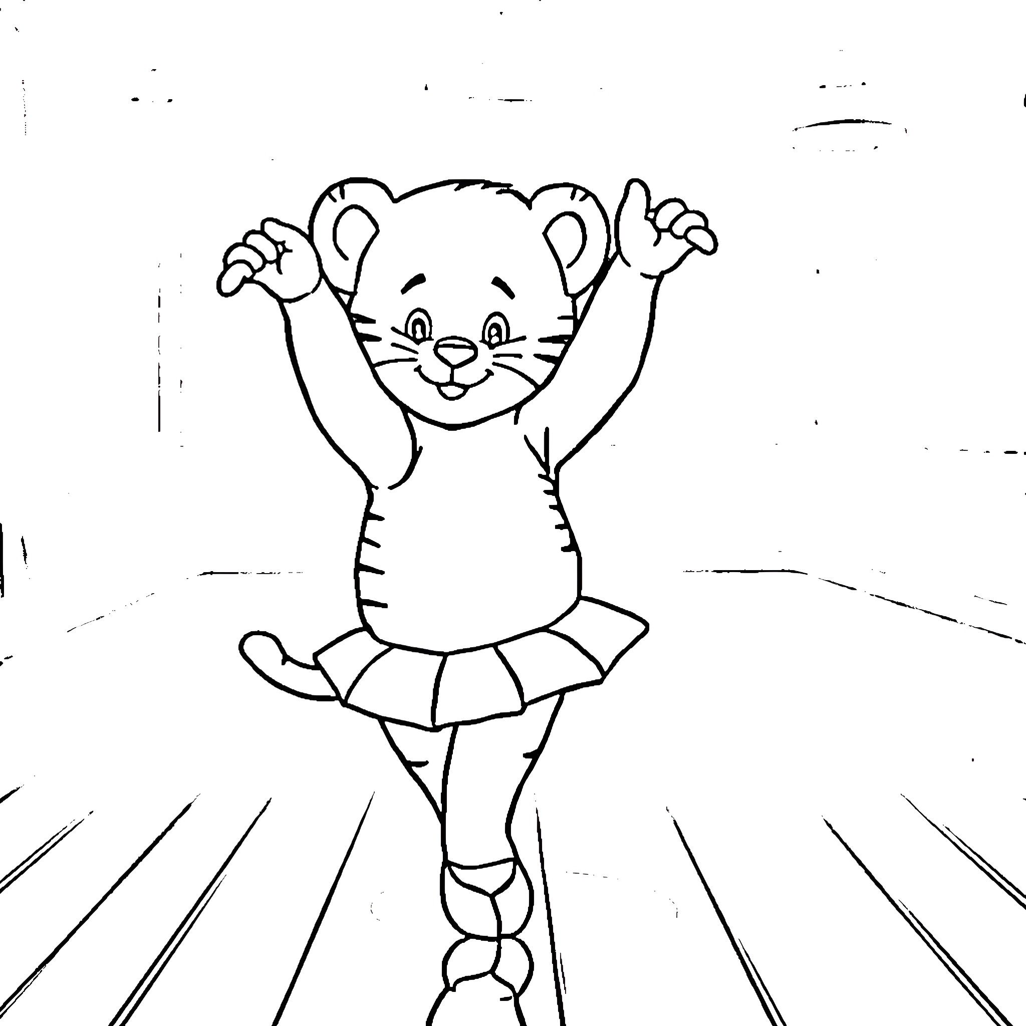 Daniel Tiger joyfully dancing on stage Coloring Page (free black-and-white line drawing printable PDF for all, from beginners to advanced learners, including children, teens, adults, and seniors)