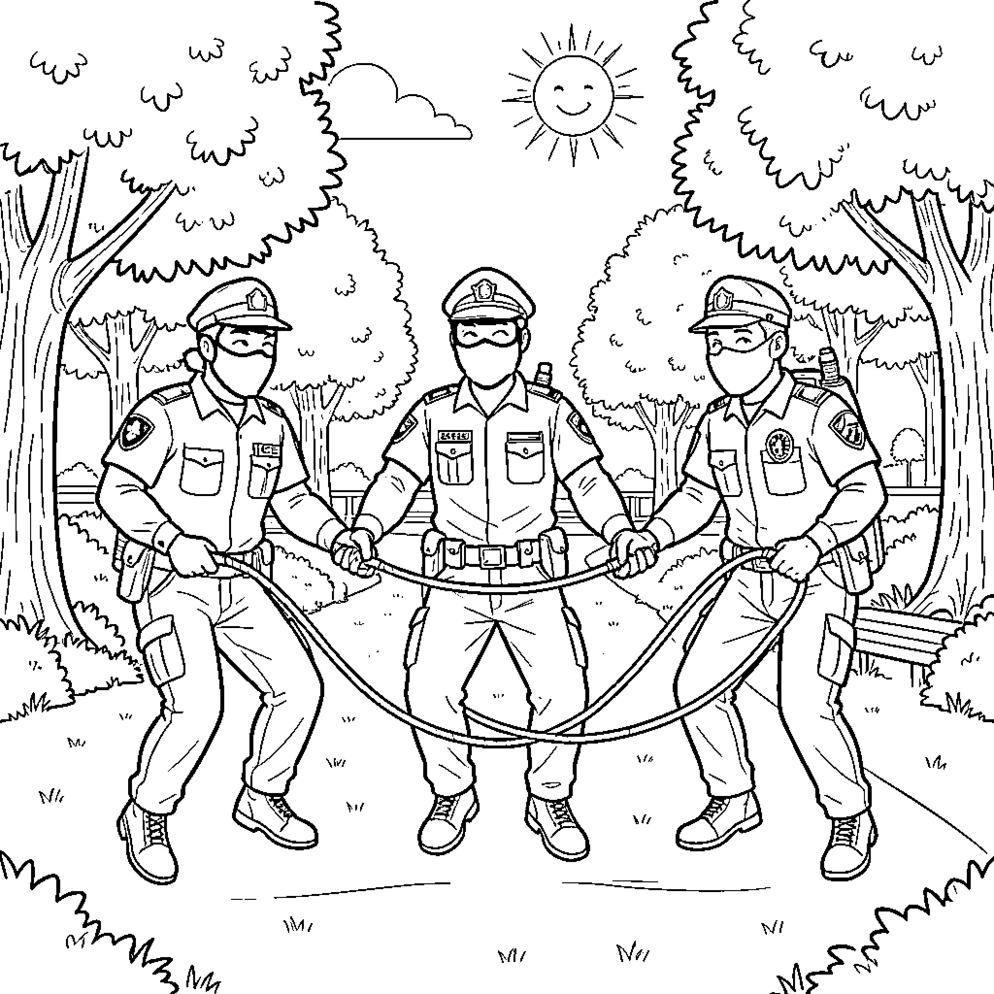 Ice Agent Teamwork in Outdoor Adventure Coloring Page (free black-and-white line drawing printable PDF for all, from beginners to advanced learners, including children, teens, adults, and seniors)