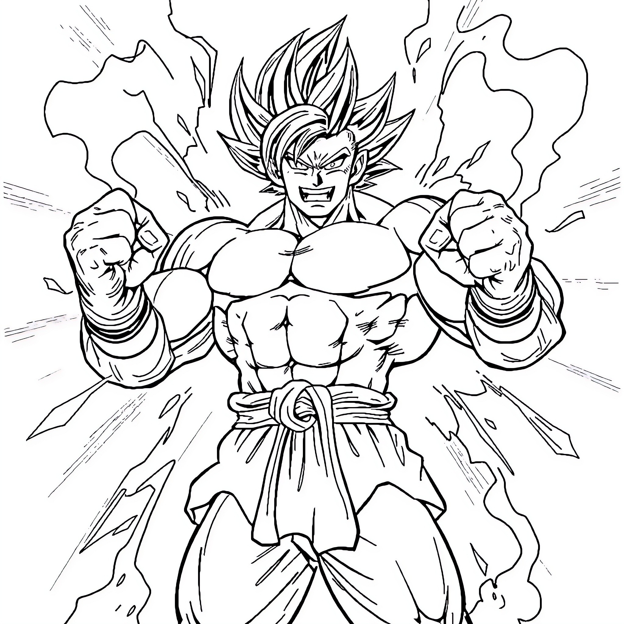Bardock's Powerful Transformation Coloring Page (free black-and-white line drawing printable PDF for all, from beginners to advanced learners, including children, teens, adults, and seniors)
