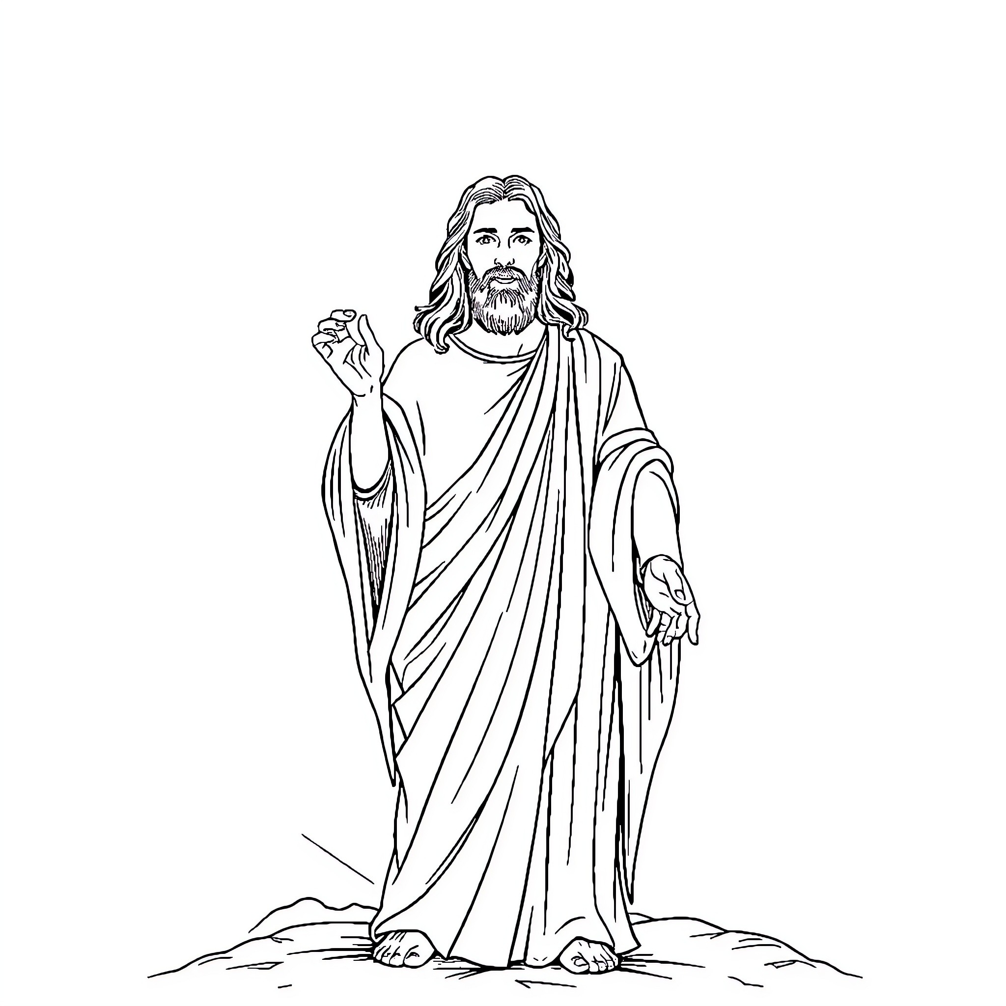 Jesus preaching and teaching with open arms Coloring Page (free black-and-white line drawing printable PDF for all, from beginners to advanced learners, including children, teens, adults, and seniors)