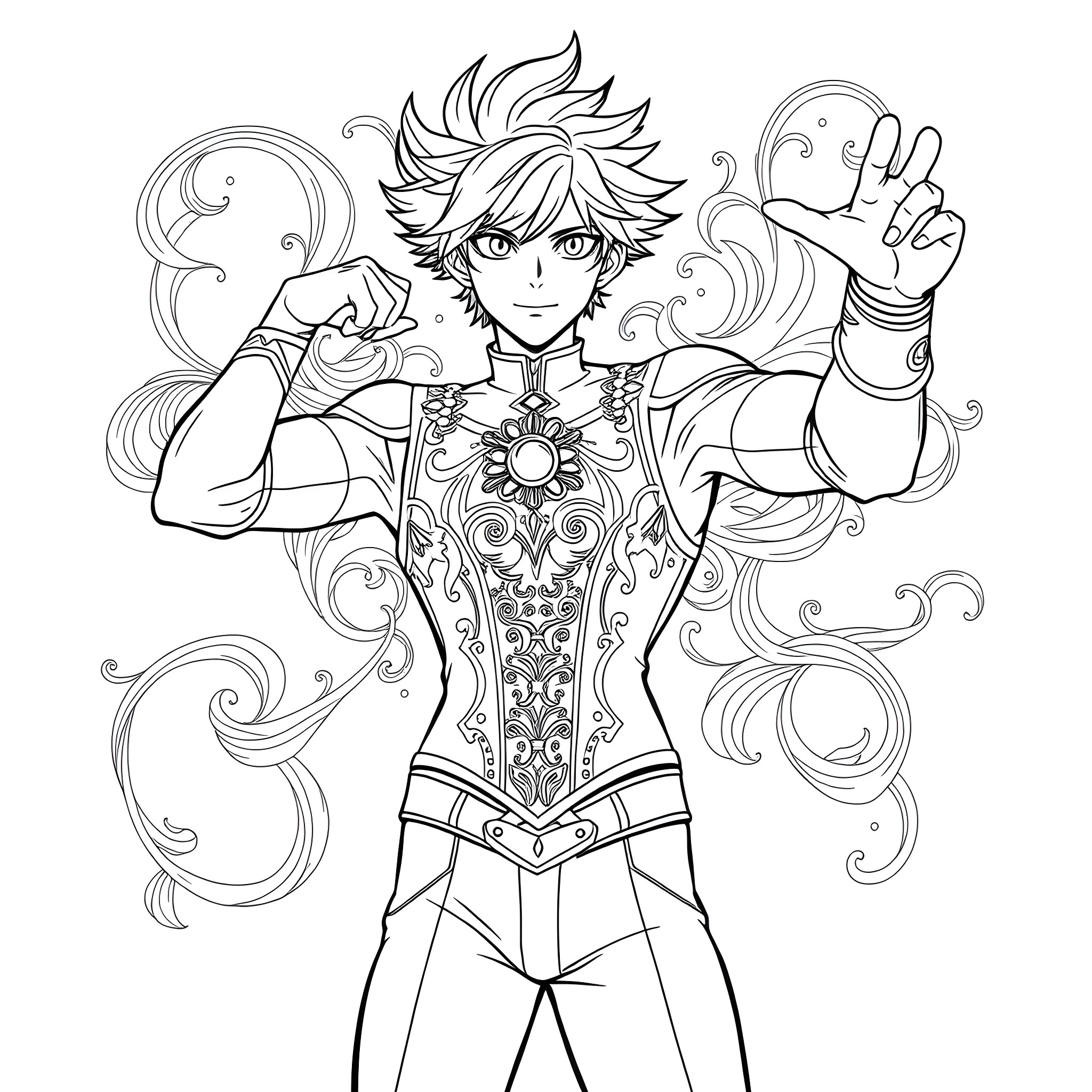 Izuku Midoriya: Energetic Hero in Vibrant Attire Coloring Page (free black-and-white line drawing printable PDF for all, from beginners to advanced learners, including children, teens, adults, and seniors)