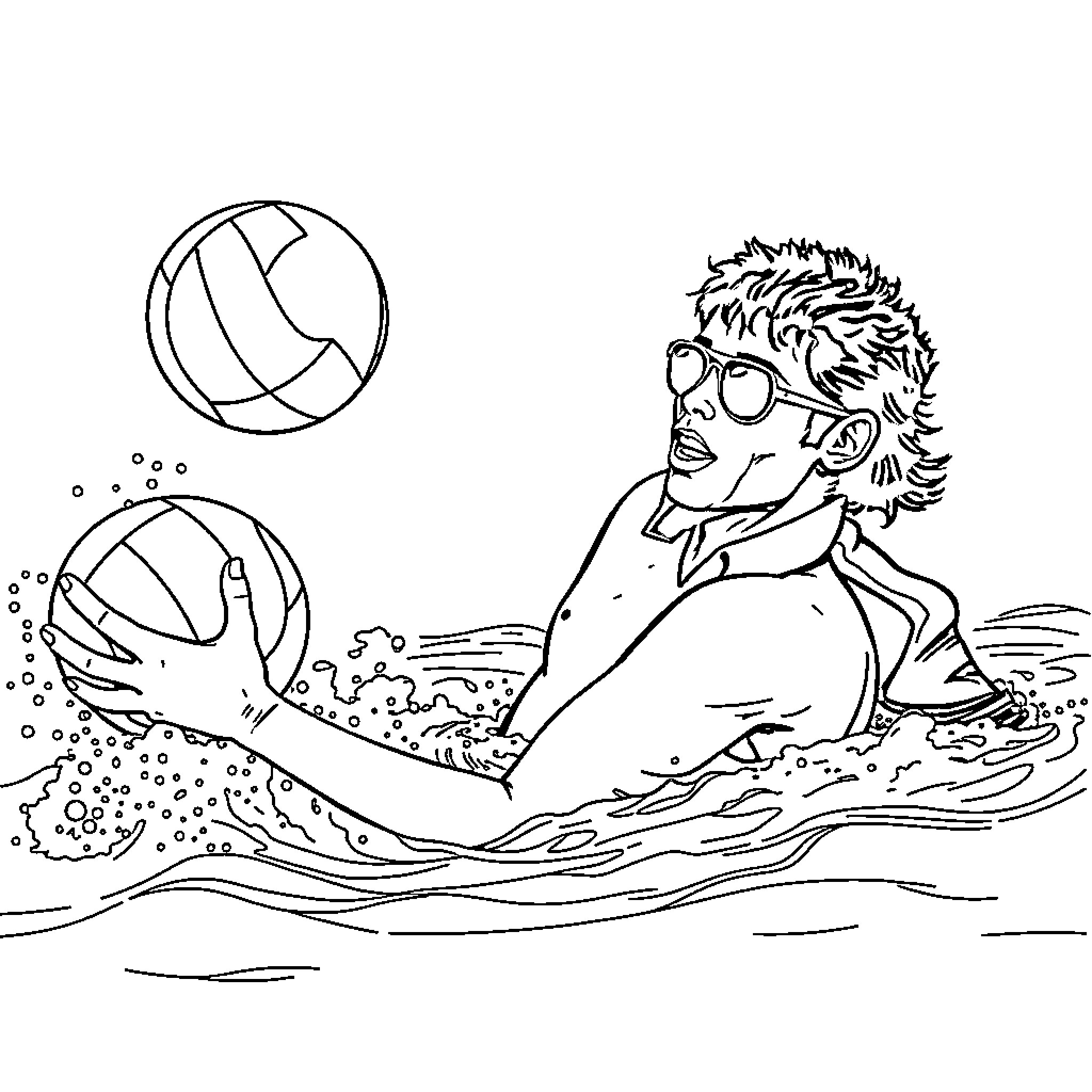 Michael Jackson Splashing Playfully in the Water Coloring Page (free black-and-white line drawing printable PDF for all, from beginners to advanced learners, including children, teens, adults, and seniors)