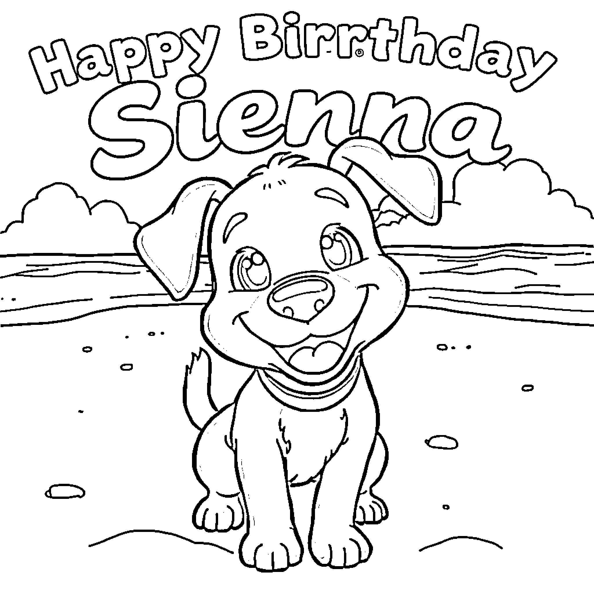 Bluey's Happy Birthday Adventure Coloring Page (free black-and-white line drawing printable PDF for all, from beginners to advanced learners, including children, teens, adults, and seniors)