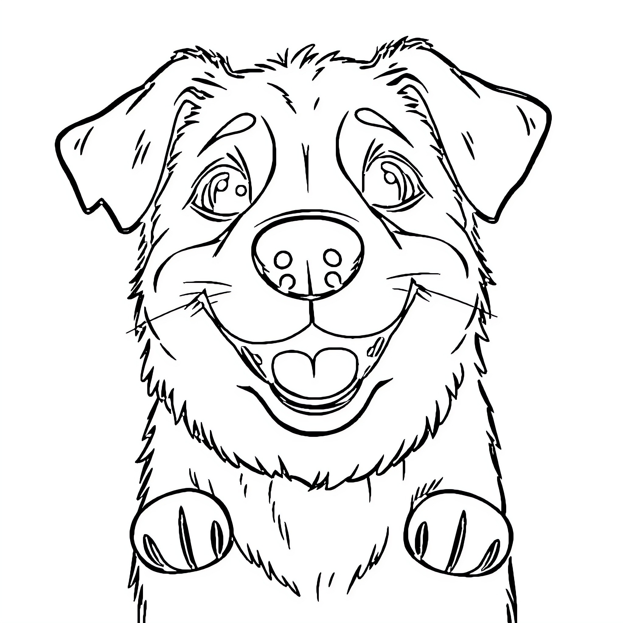 Dog with a friendly, smiling expression Coloring Page (free black-and-white line drawing printable PDF for all, from beginners to advanced learners, including children, teens, adults, and seniors)
