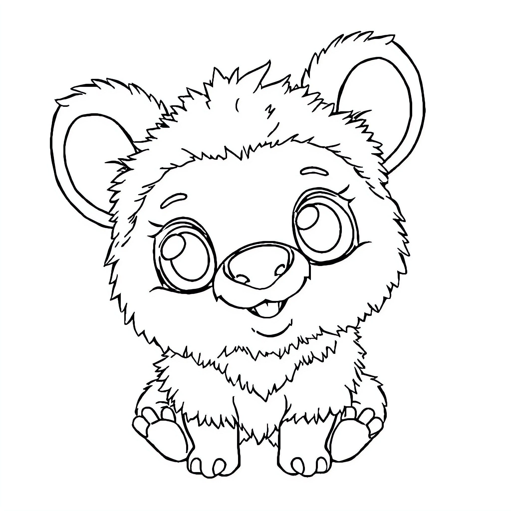 Labubu the Fuzzy Critter's Cheerful Expression Coloring Page (free black-and-white line drawing printable PDF for all, from beginners to advanced learners, including children, teens, adults, and seniors)