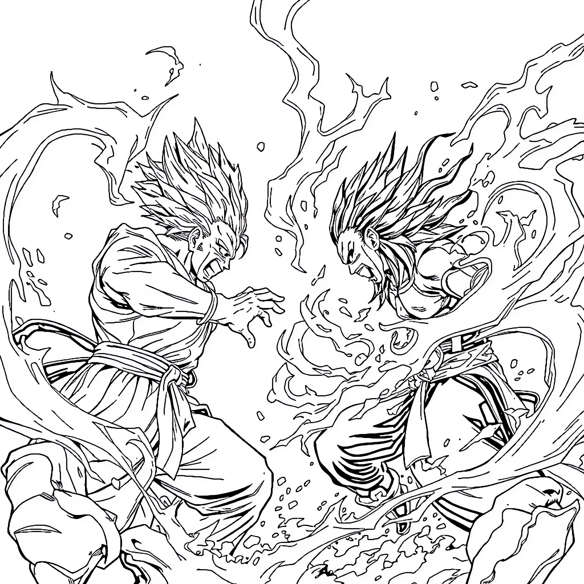 Gojo's Intense Magical Clash Coloring Page (free black-and-white line drawing printable PDF for all, from beginners to advanced learners, including children, teens, adults, and seniors)