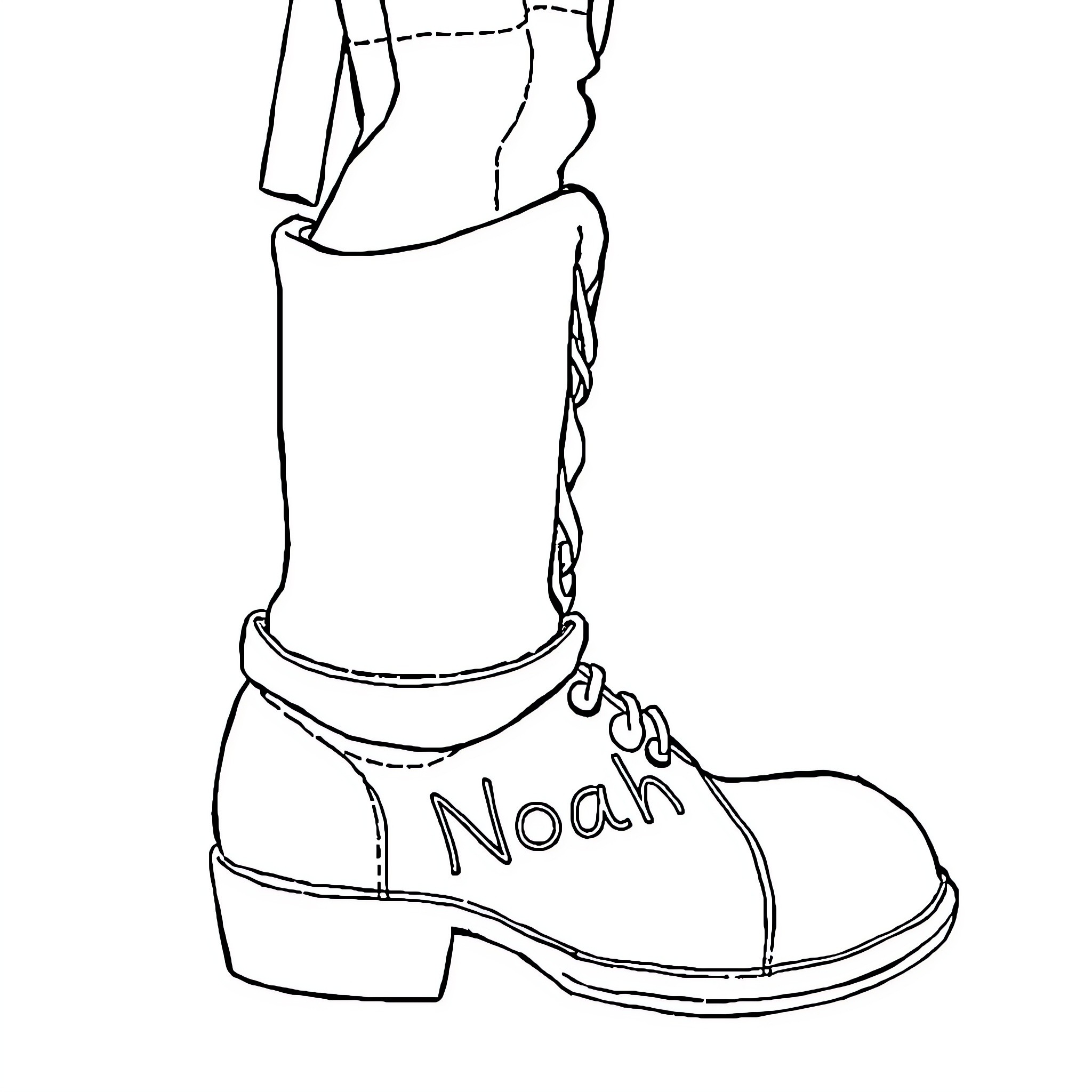 Woody's Shoe Adventure Coloring Page (free black-and-white line drawing printable PDF for all, from beginners to advanced learners, including children, teens, adults, and seniors)