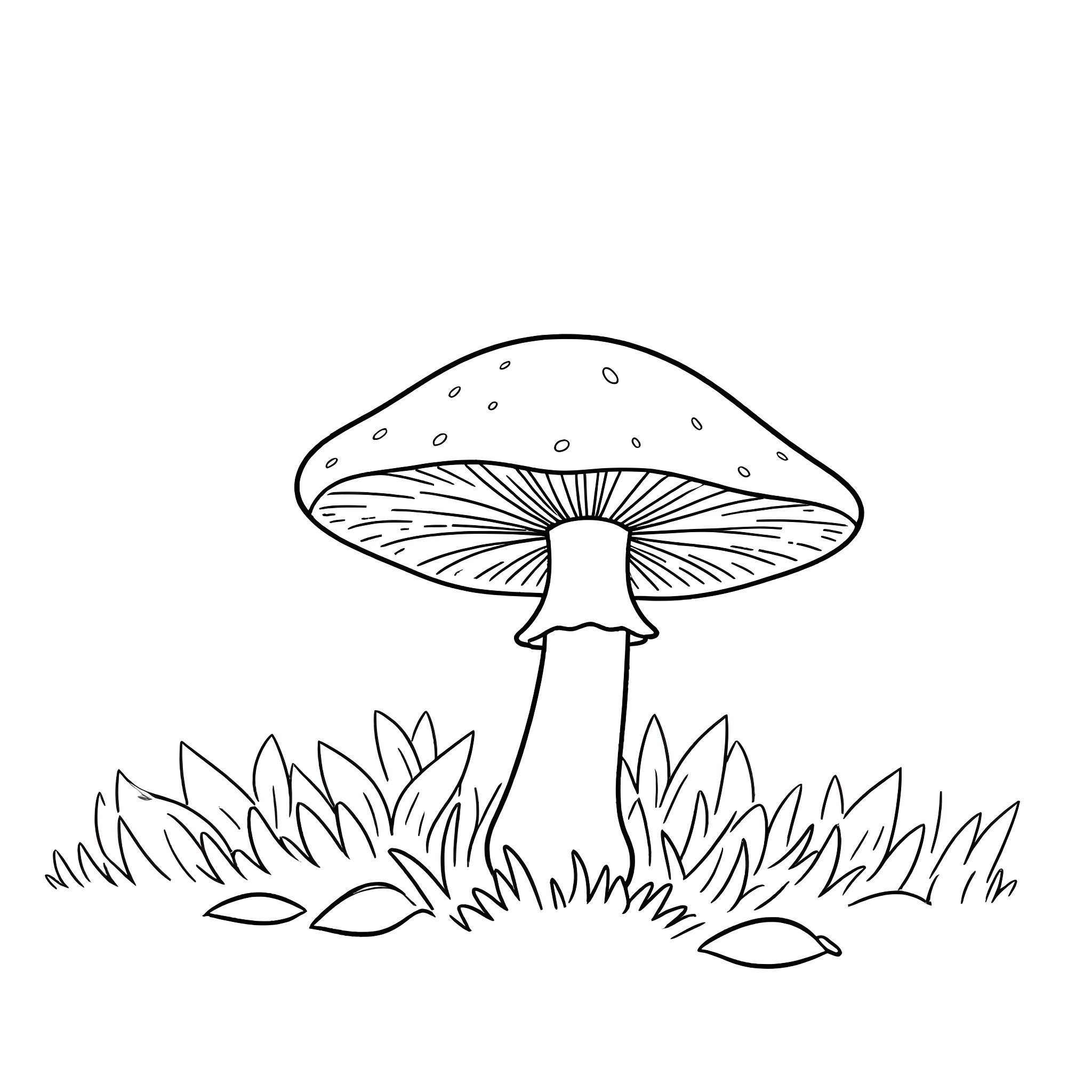 Mushroom growing in the forest Coloring Page (free black-and-white line drawing printable PDF for all, from beginners to advanced learners, including children, teens, adults, and seniors)