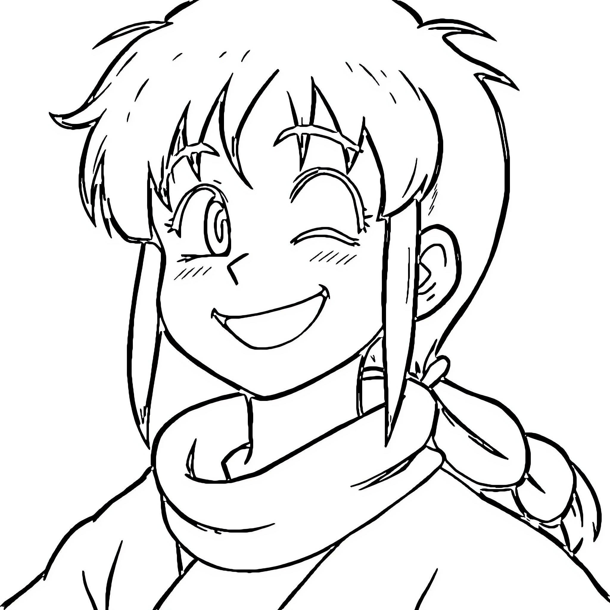 Ranma's Cheerful Expression and Attire Coloring Page (free black-and-white line drawing printable PDF for all, from beginners to advanced learners, including children, teens, adults, and seniors)