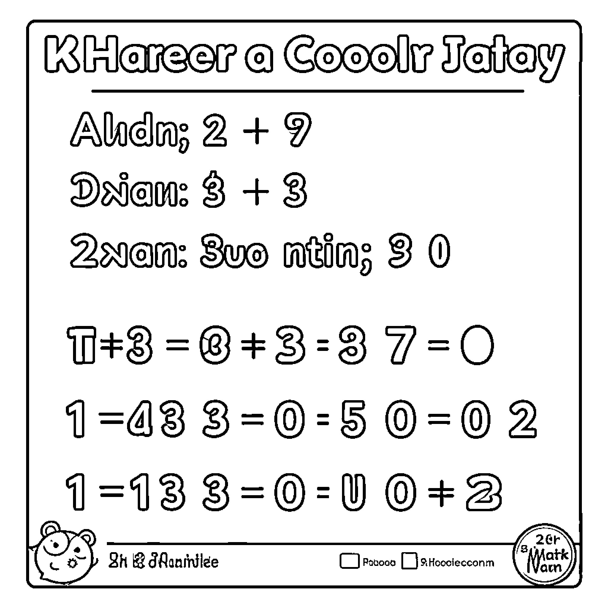 Math problems featuring various addition and subtraction equations Coloring Page (free black-and-white line drawing printable PDF for all, from beginners to advanced learners, including children, teens, adults, and seniors)