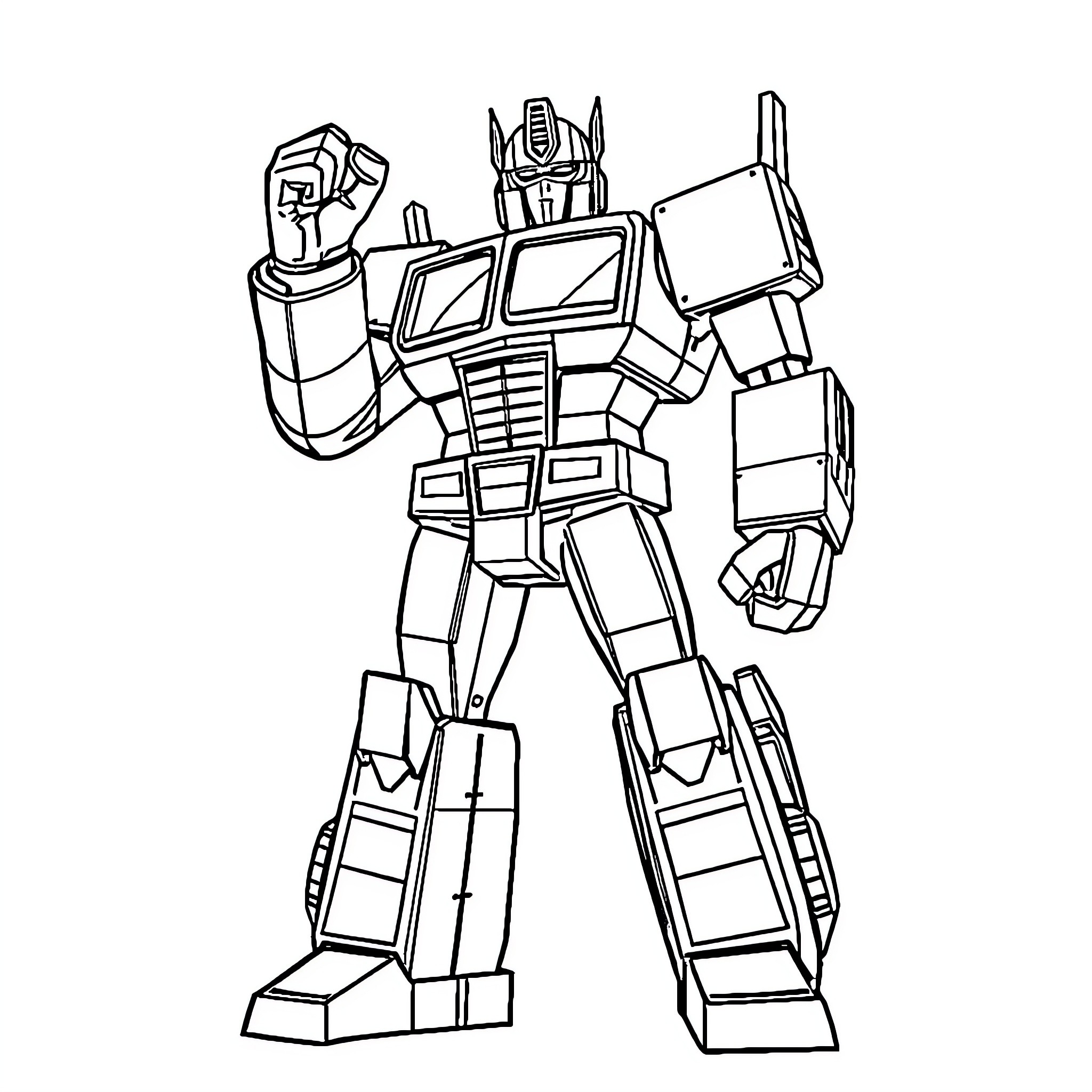 Optimus Prime standing tall and ready for action Coloring Page (free black-and-white line drawing printable PDF for all, from beginners to advanced learners, including children, teens, adults, and seniors)