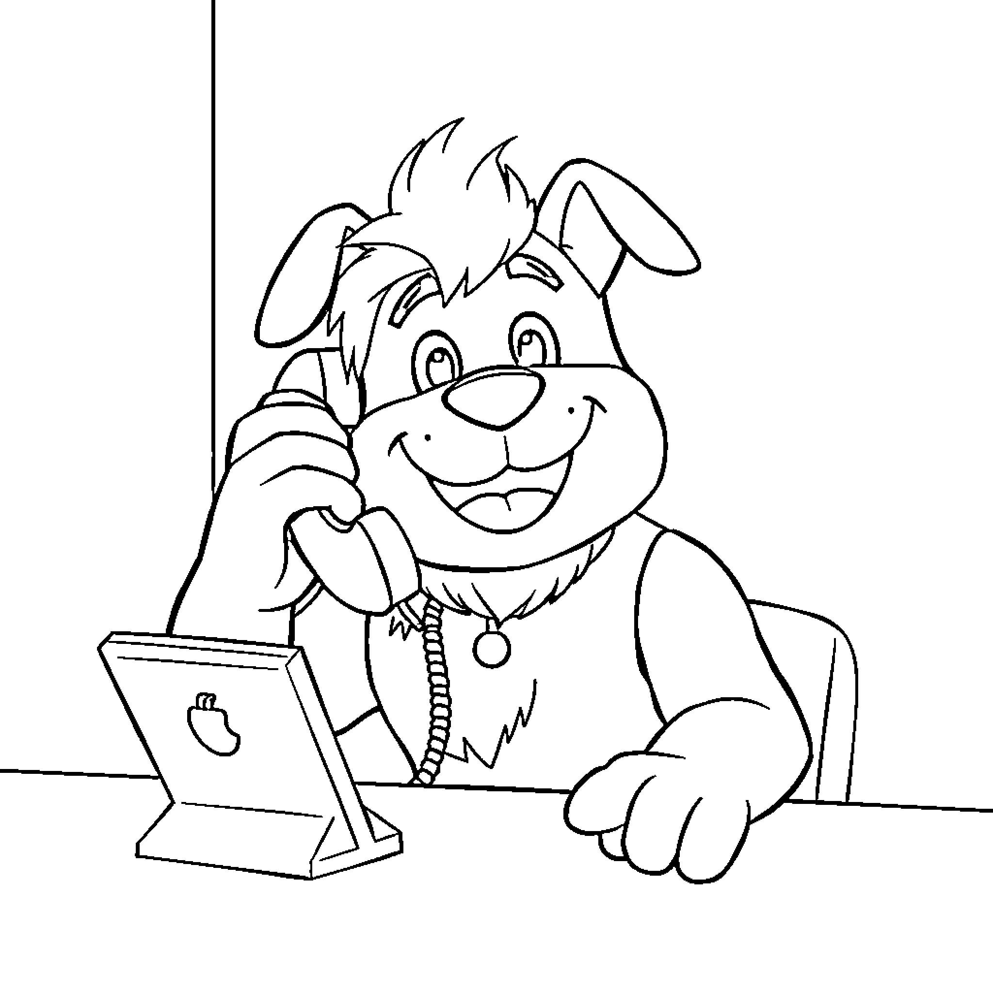 Talking Ben Using Digital Device Coloring Page (free black-and-white line drawing printable PDF for all, from beginners to advanced learners, including children, teens, adults, and seniors)