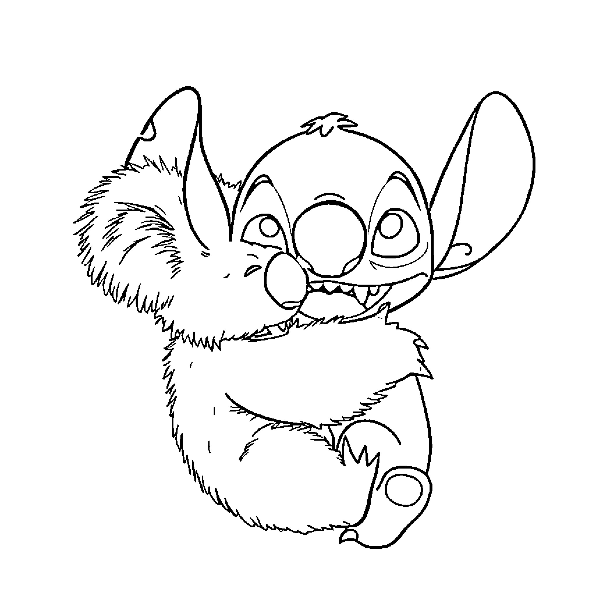Stitch striking a mischievous pose Coloring Page (free black-and-white line drawing printable PDF for all, from beginners to advanced learners, including children, teens, adults, and seniors)