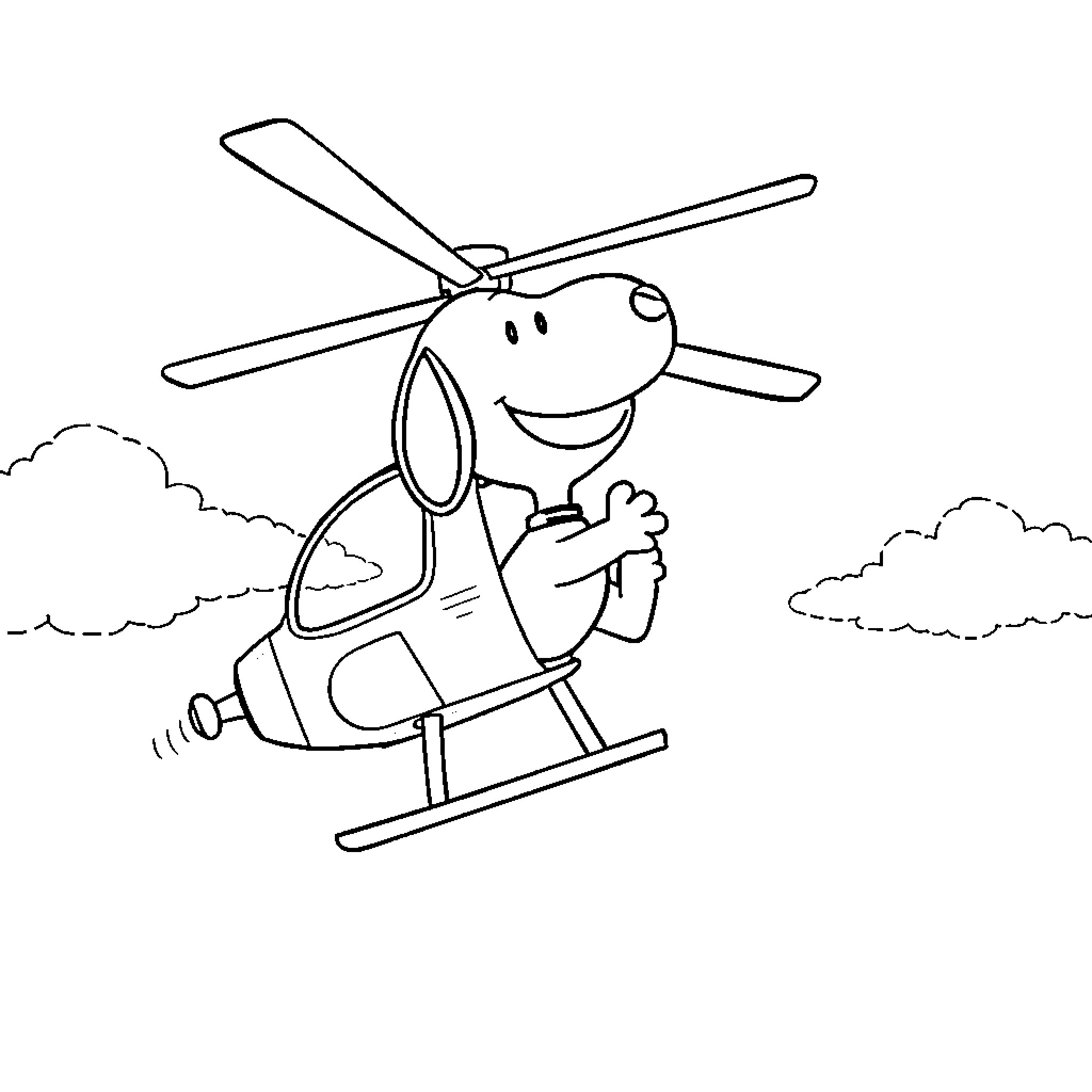Snoopy enjoying a helicopter ride Coloring Page (free black-and-white line drawing printable PDF for all, from beginners to advanced learners, including children, teens, adults, and seniors)