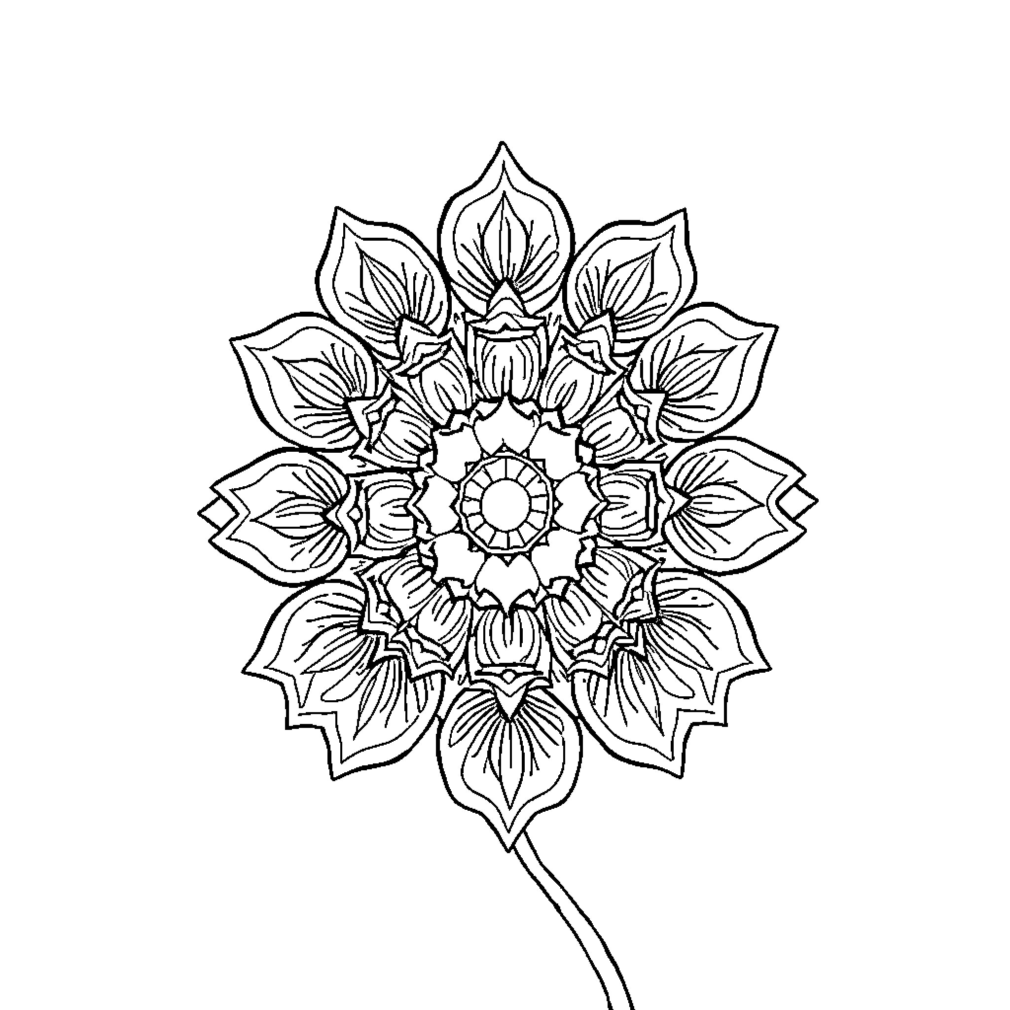 Cat-shaped decorative mandala Coloring Page (free black-and-white line drawing printable PDF for all, from beginners to advanced learners, including children, teens, adults, and seniors)