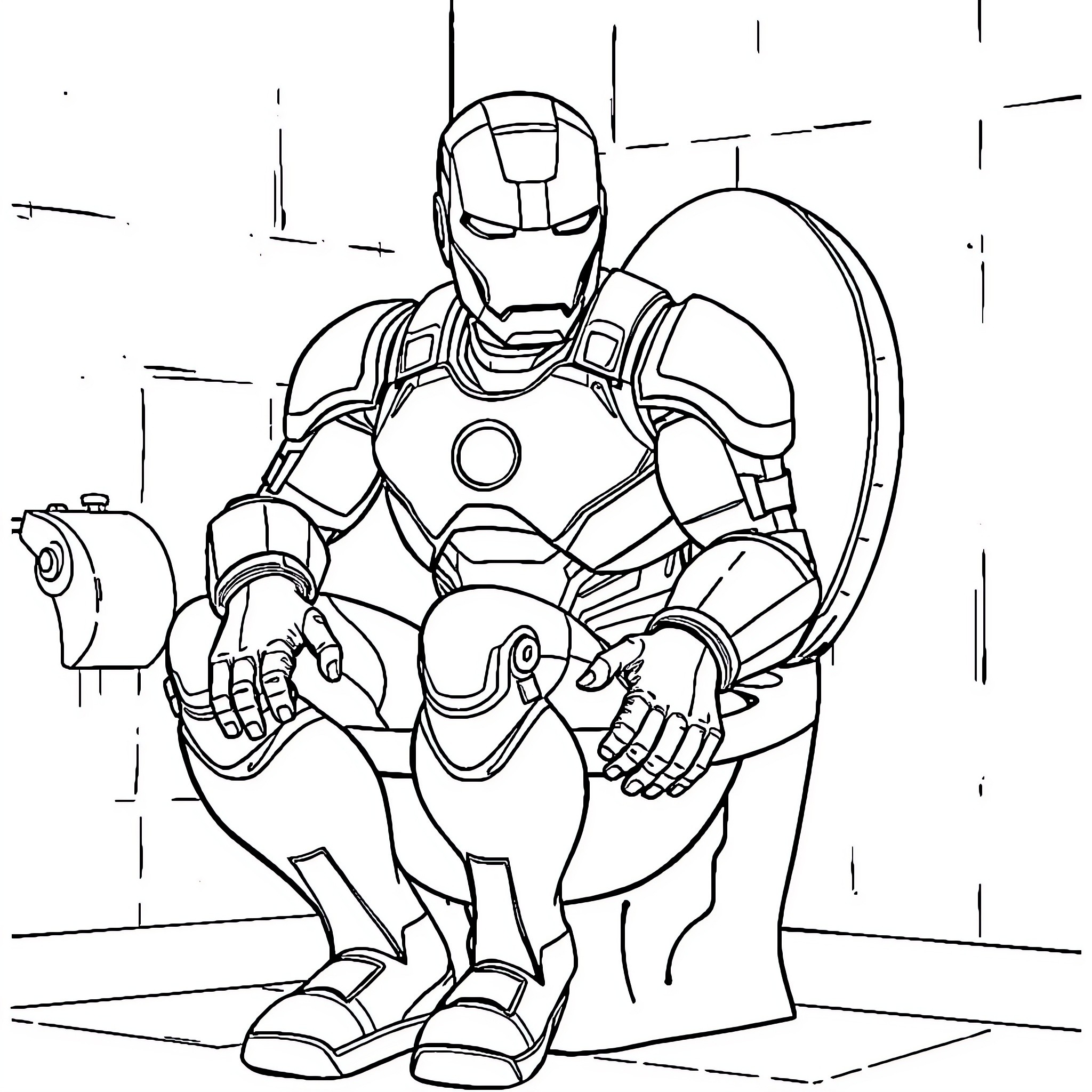 Ironman hero in battle-ready stance Coloring Page (free black-and-white line drawing printable PDF for all, from beginners to advanced learners, including children, teens, adults, and seniors)