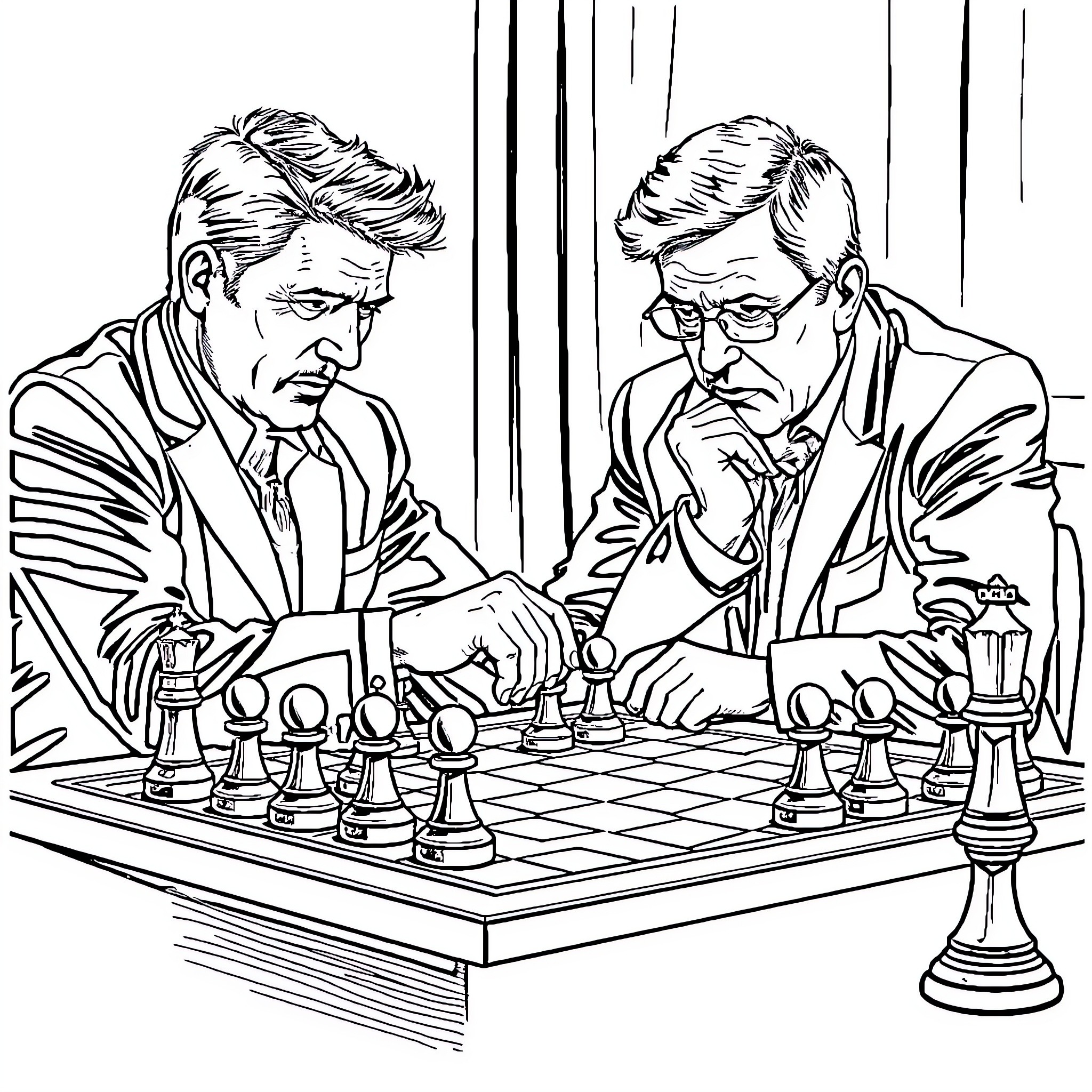 Eddie Howe engrossed in a serious chess match Coloring Page (free black-and-white line drawing printable PDF for all, from beginners to advanced learners, including children, teens, adults, and seniors)