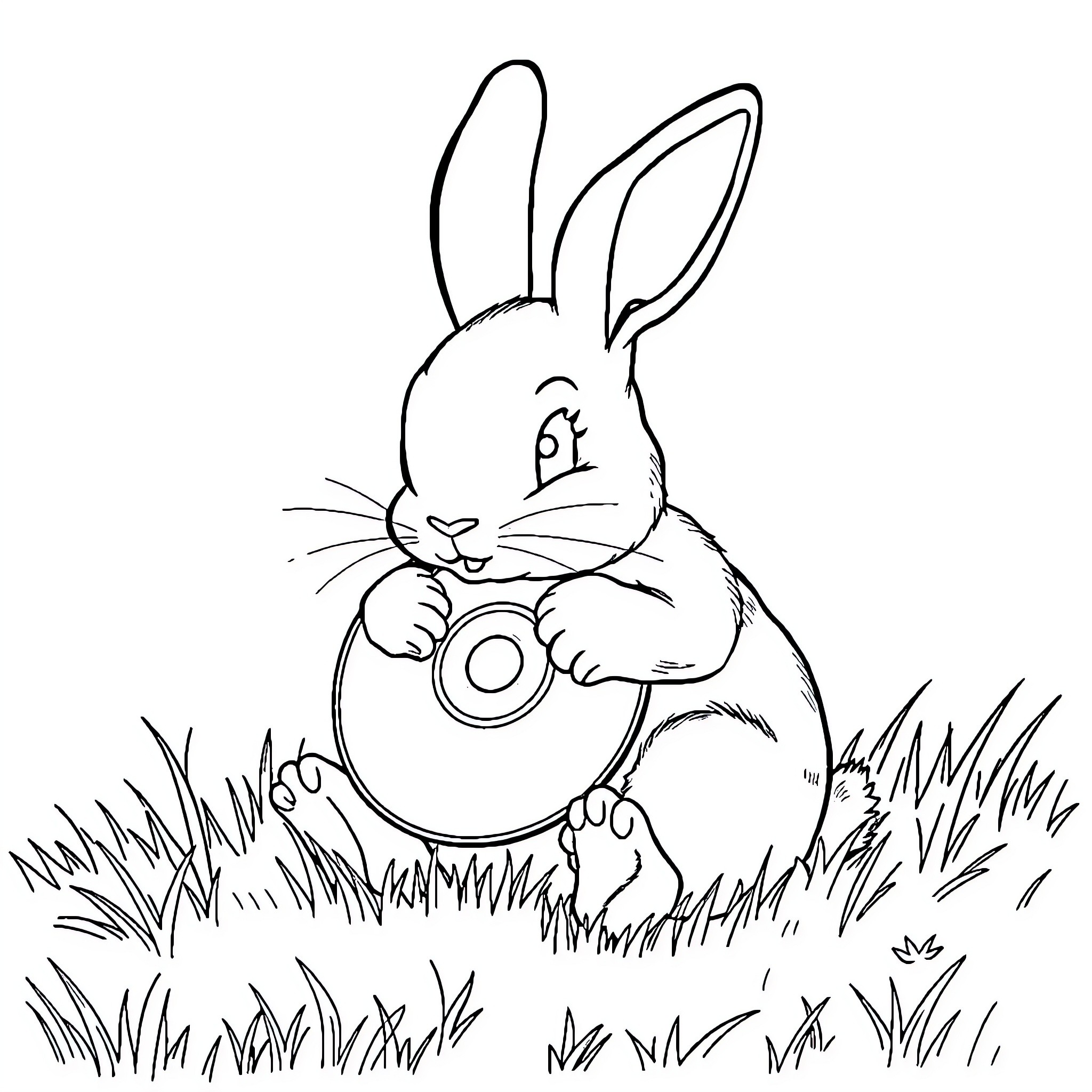 Rabbit enjoying a snack in the grass Coloring Page (free black-and-white line drawing printable PDF for all, from beginners to advanced learners, including children, teens, adults, and seniors)