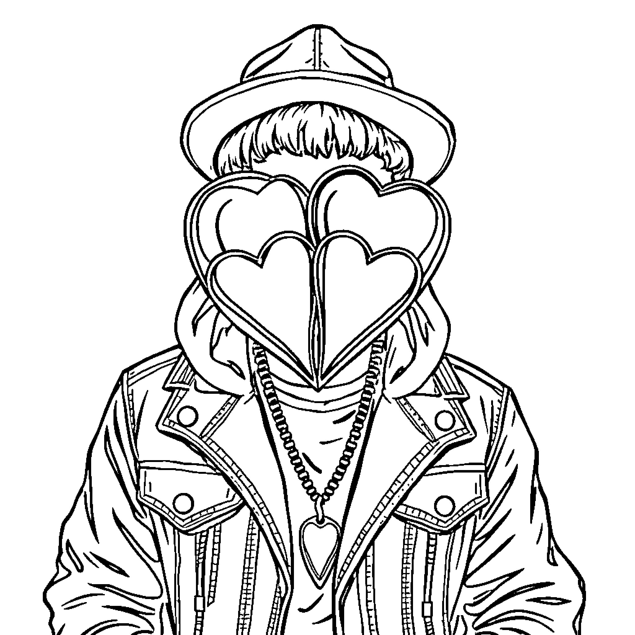 Chrome Hearts Fashion Icon in Stylized Outfit Coloring Page (free black-and-white line drawing printable PDF for all, from beginners to advanced learners, including children, teens, adults, and seniors)