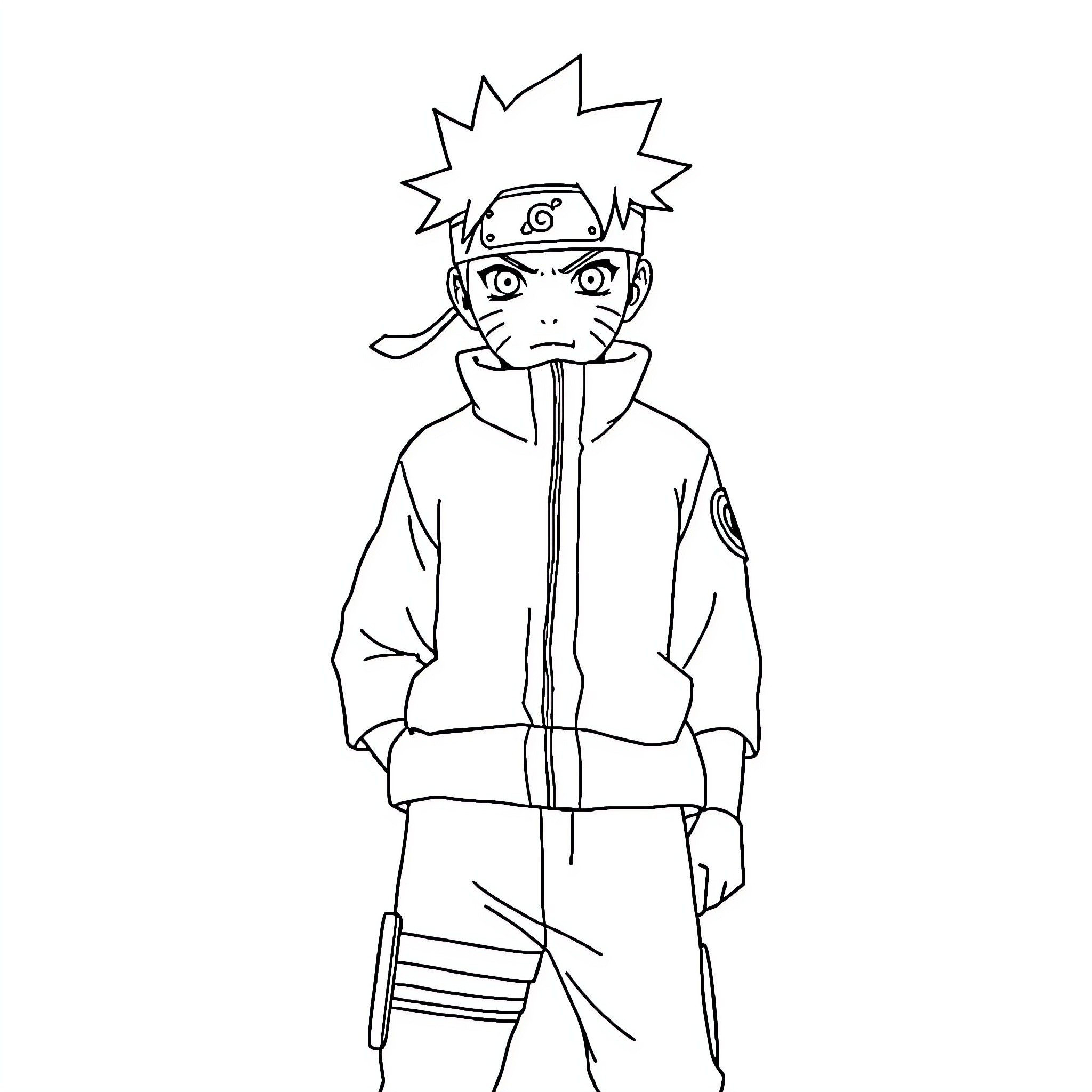 Naruto character in ninja outfit and stance Coloring Page (free black-and-white line drawing printable PDF for all, from beginners to advanced learners, including children, teens, adults, and seniors)